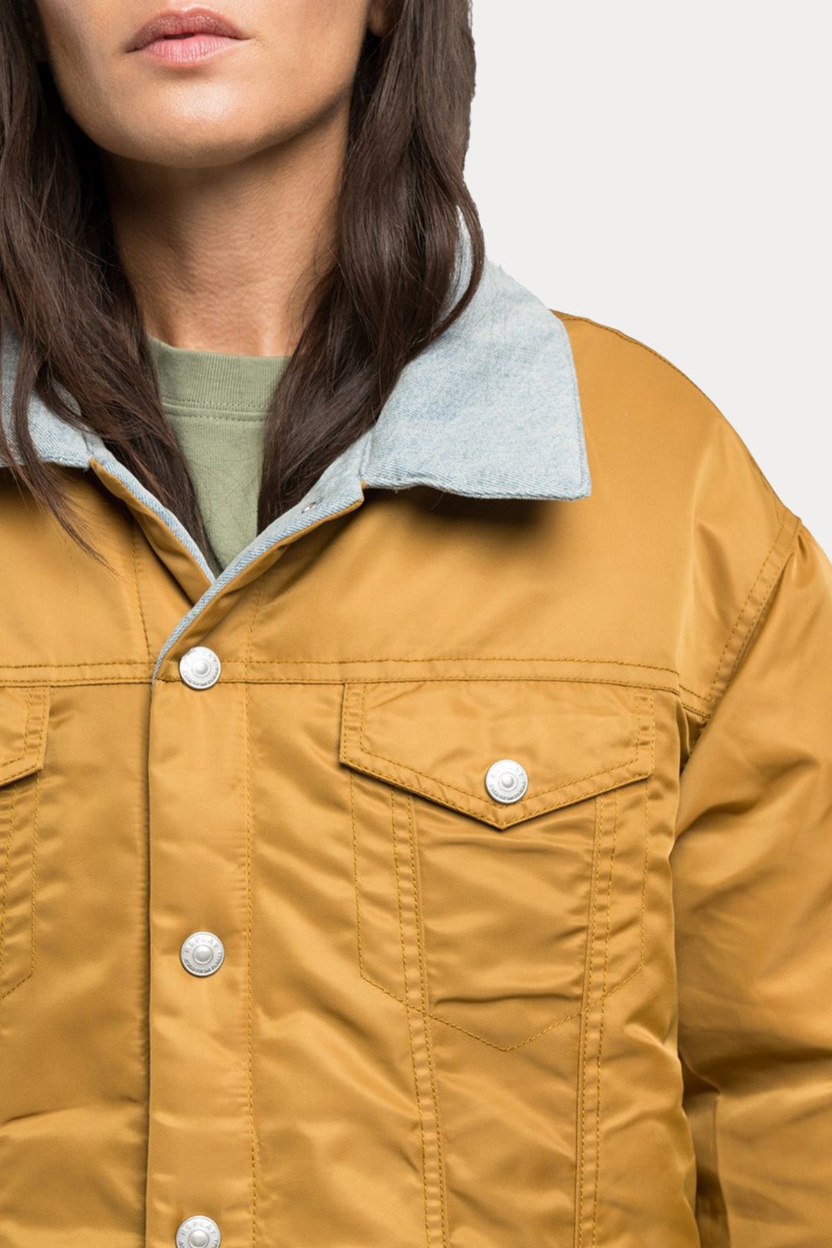 Replay Relaxed Fit Çift Taraflı Denim Puffer Mont