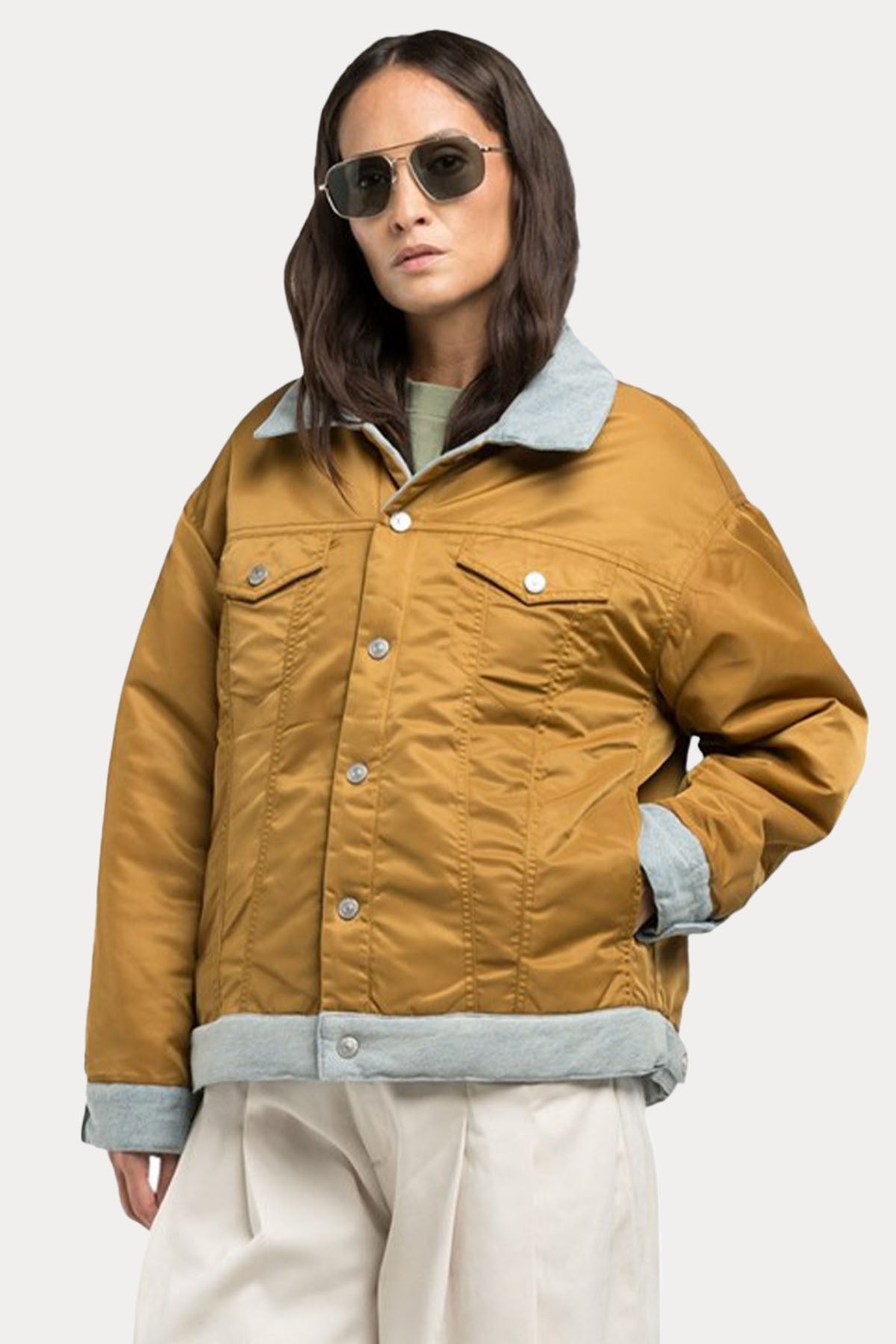 Replay Relaxed Fit Çift Taraflı Denim Puffer Mont