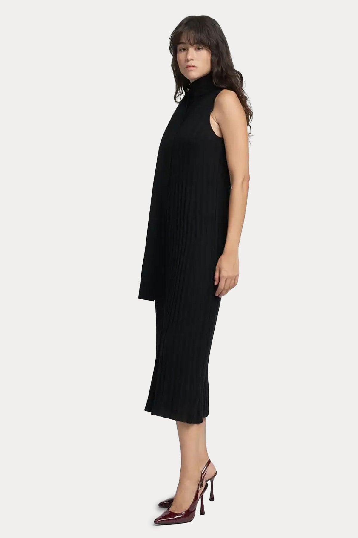 Replay Balıkçı Şal Yaka Piliseli Örgü Yün Midi Elbise