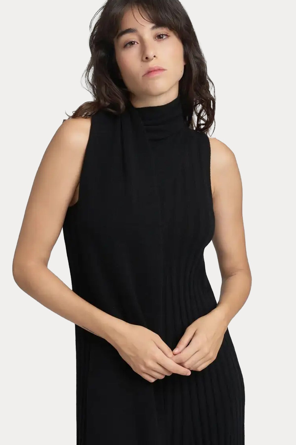 Replay Balıkçı Şal Yaka Piliseli Örgü Yün Midi Elbise