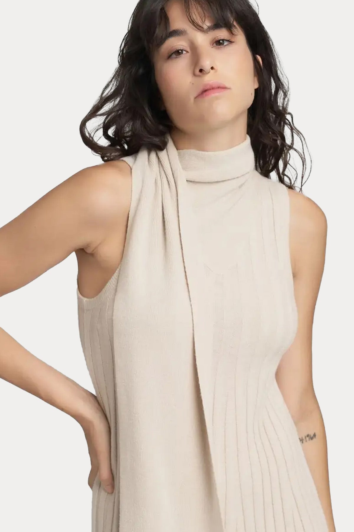 Replay Balıkçı Şal Yaka Piliseli Örgü Yün Midi Elbise