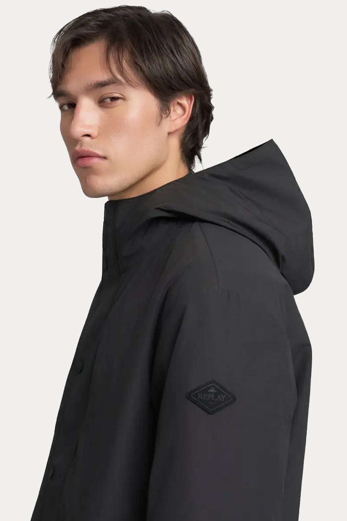 Replay Logolu Kapüşonlu İnce Parka