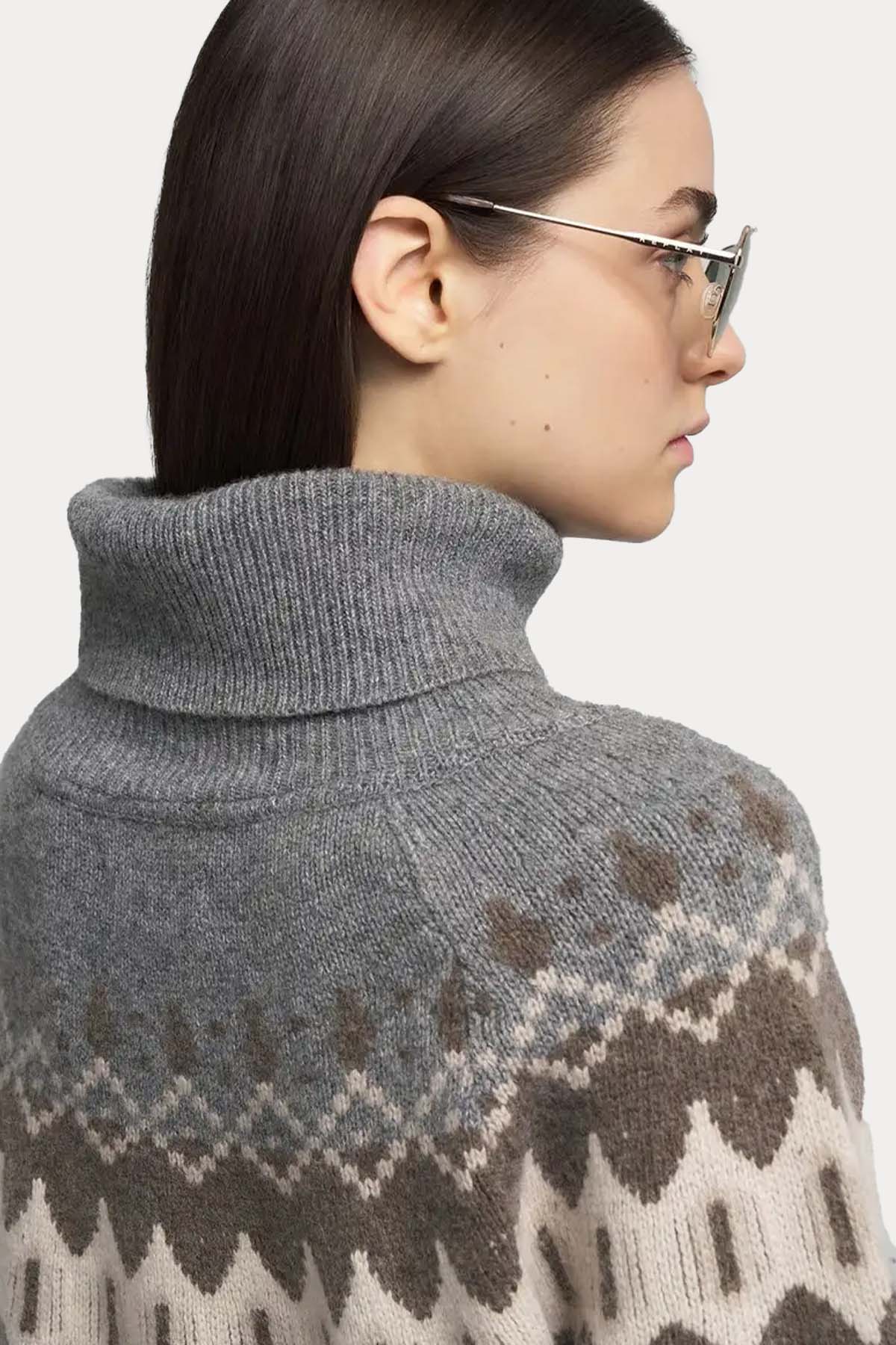 Replay Relaxed Fit Balıkçı Yaka Fire Isle Desenli Örgü Yün Triko