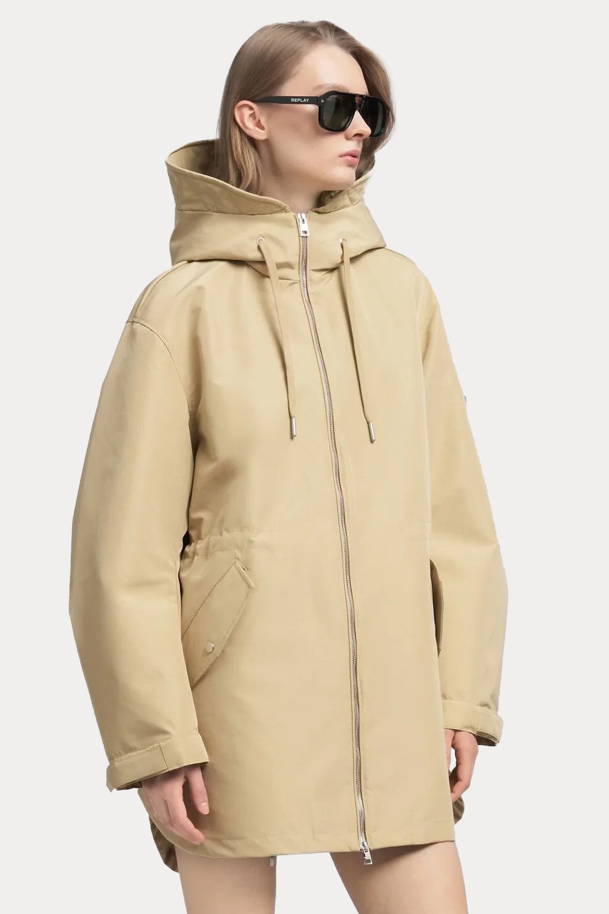 Replay Relaxed Fit Kapüşonlu Trençkot