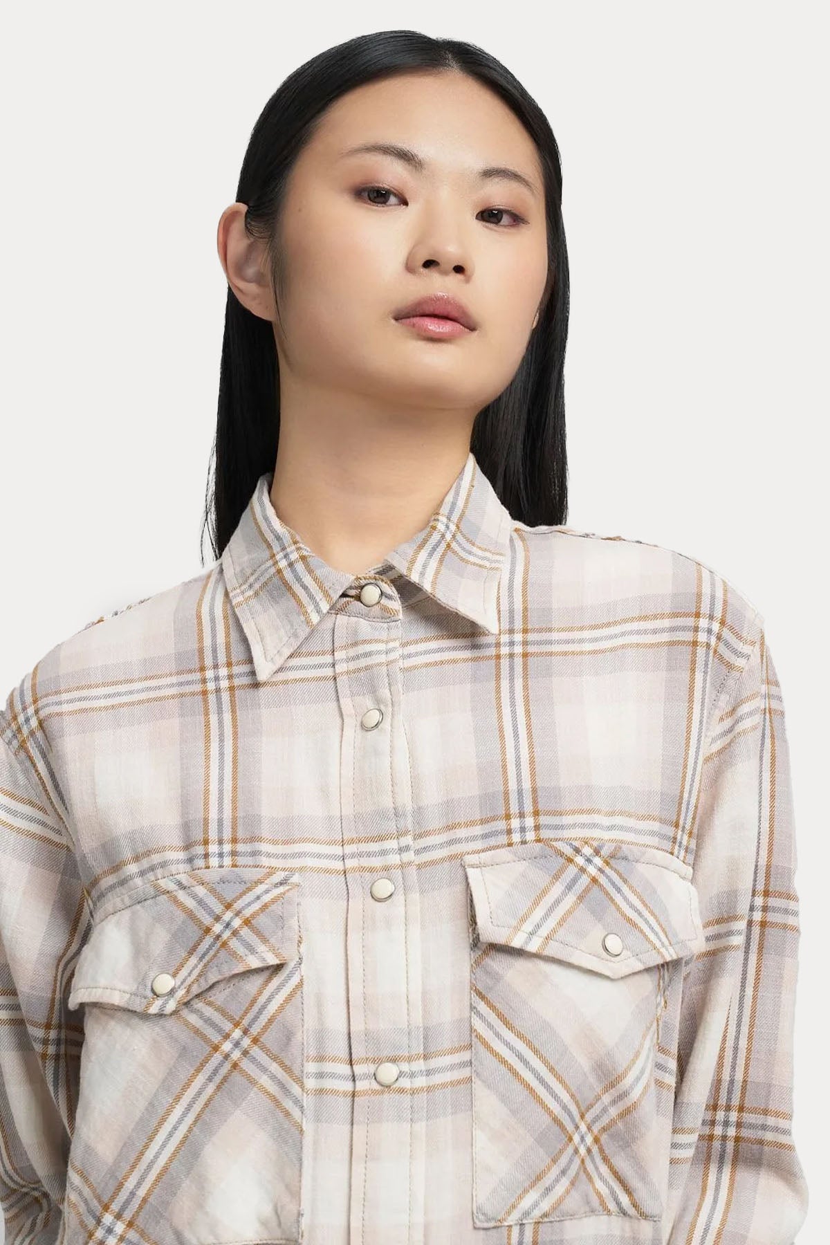 Replay Relaxed Fit Ekose Desen Kemerli Midi Gömlek Elbise