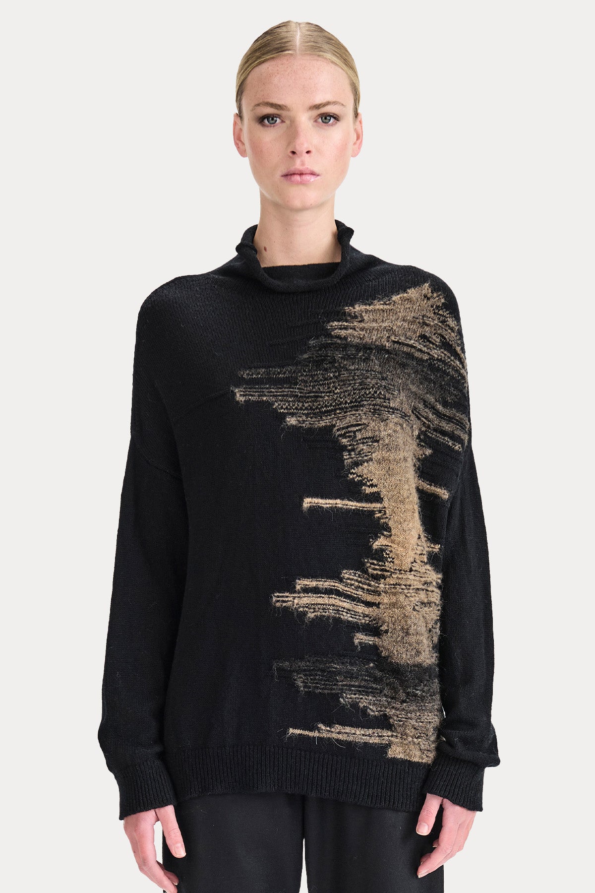 Transit Relaxed Fit Perkins Yaka İnce Örgü Yün Triko