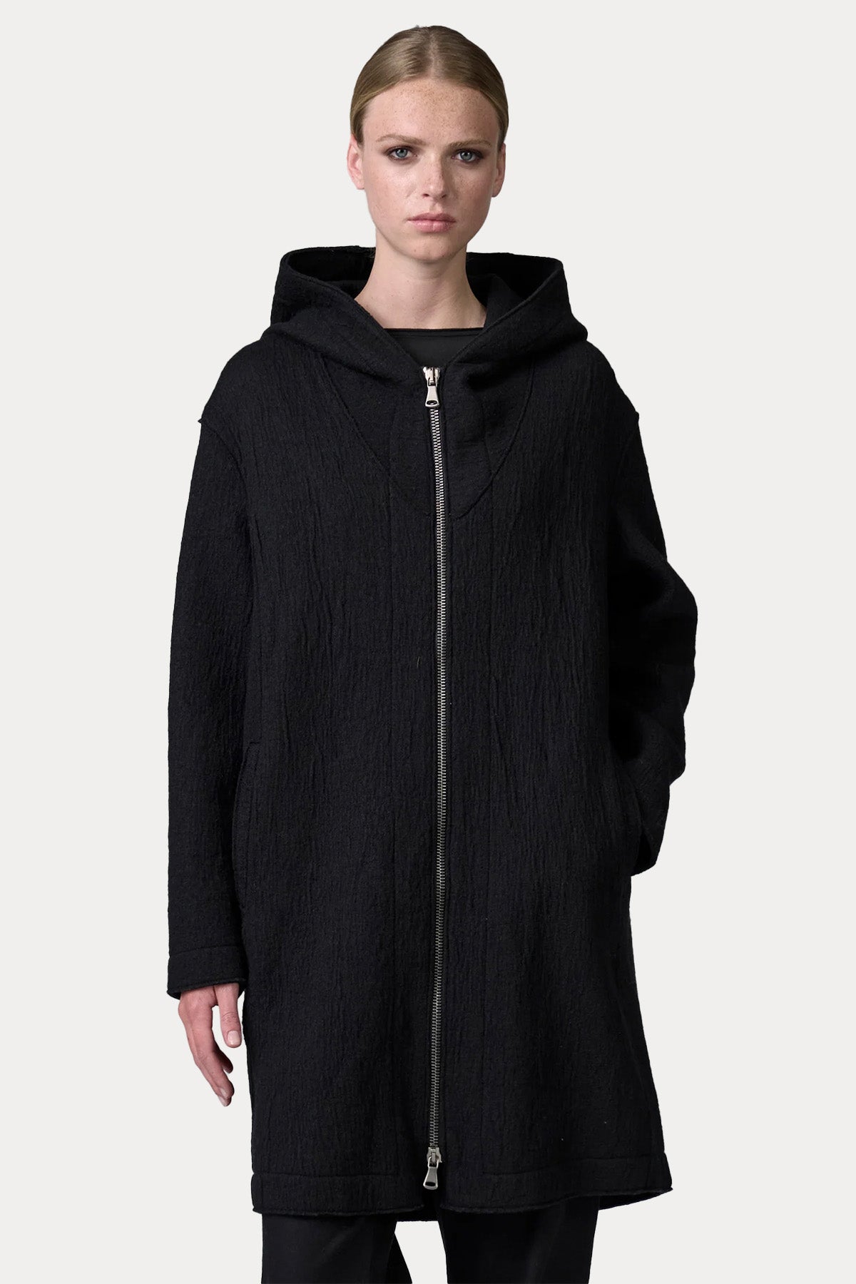 Transit Relaxed Fit Kapüşonlu Yün Kaban