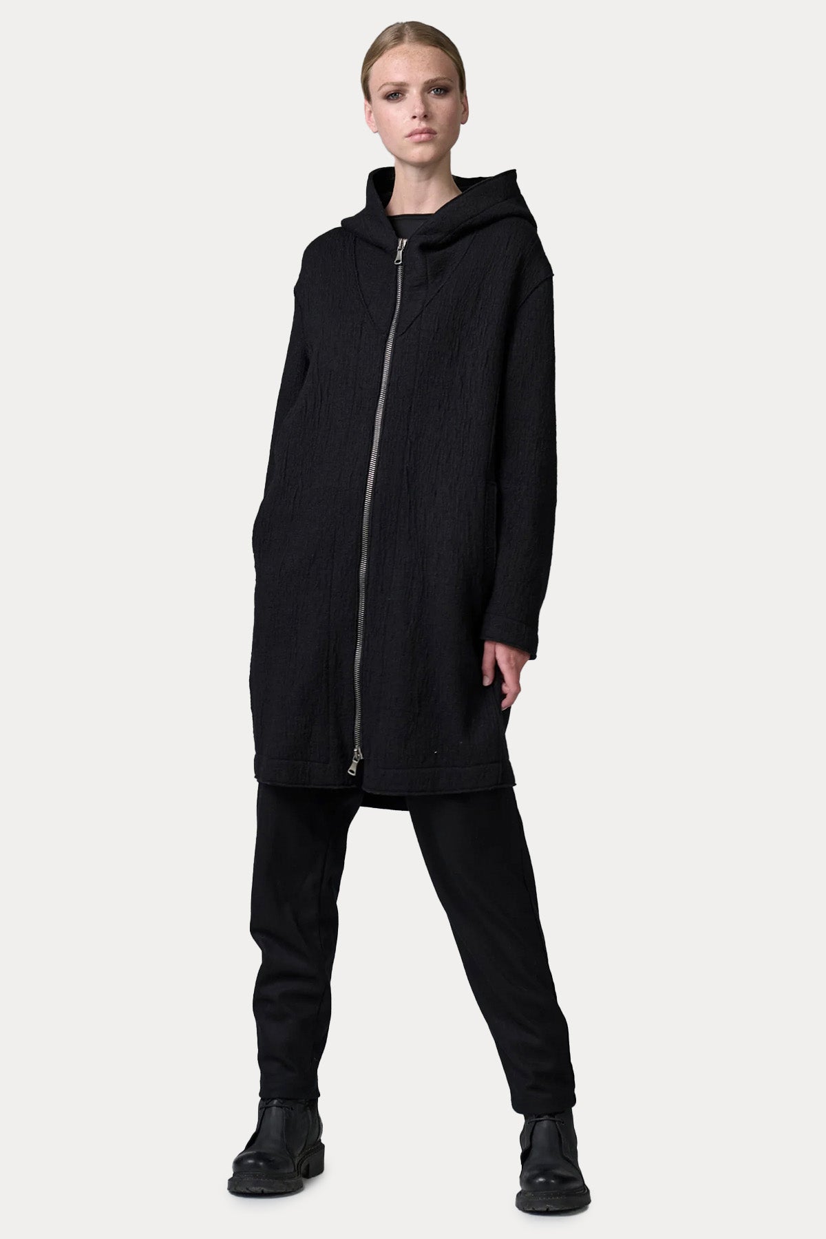 Transit Relaxed Fit Kapüşonlu Yün Kaban