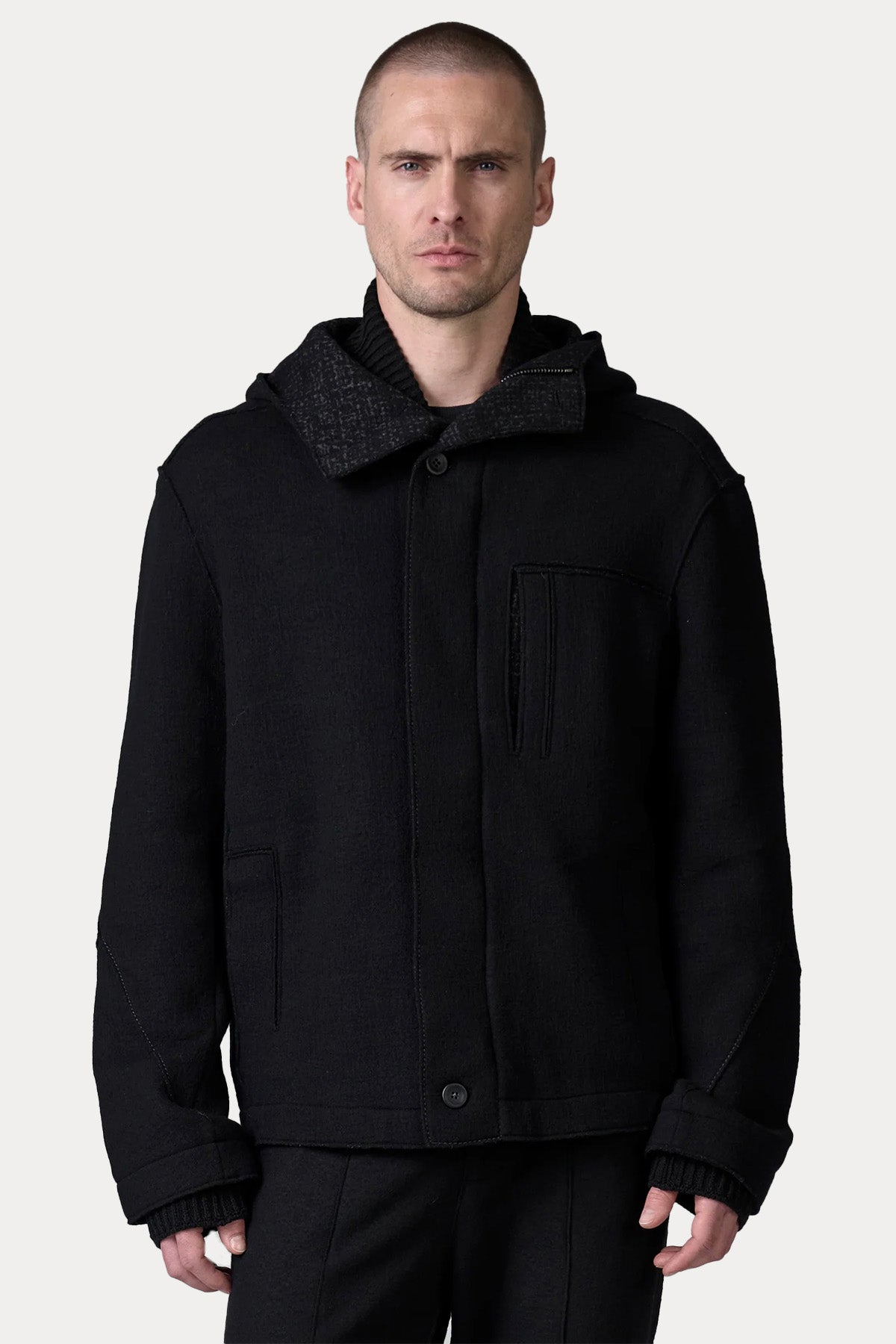 Transit Dik Yaka Kapüşonlu Yün Ceket