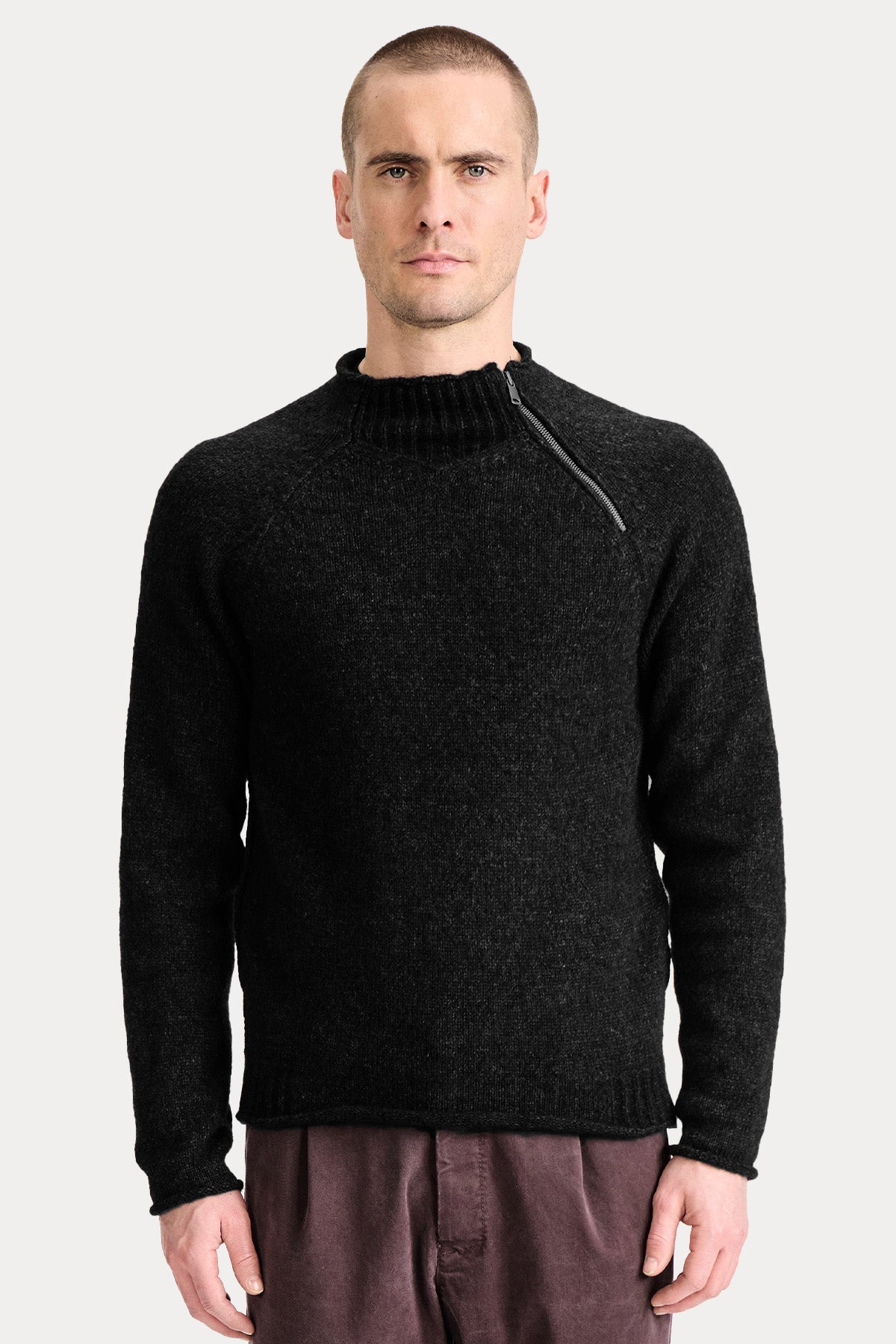 Transit Relaxed Fit Fermuarlı Perkins Yaka Örgü Yün Triko