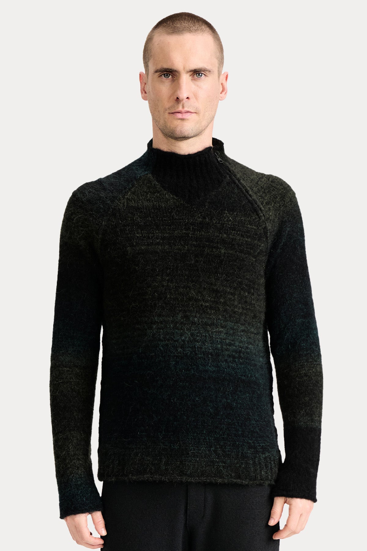 Transit Relaxed Fit Fermuarlı Perkins Yaka Örgü Yün Triko