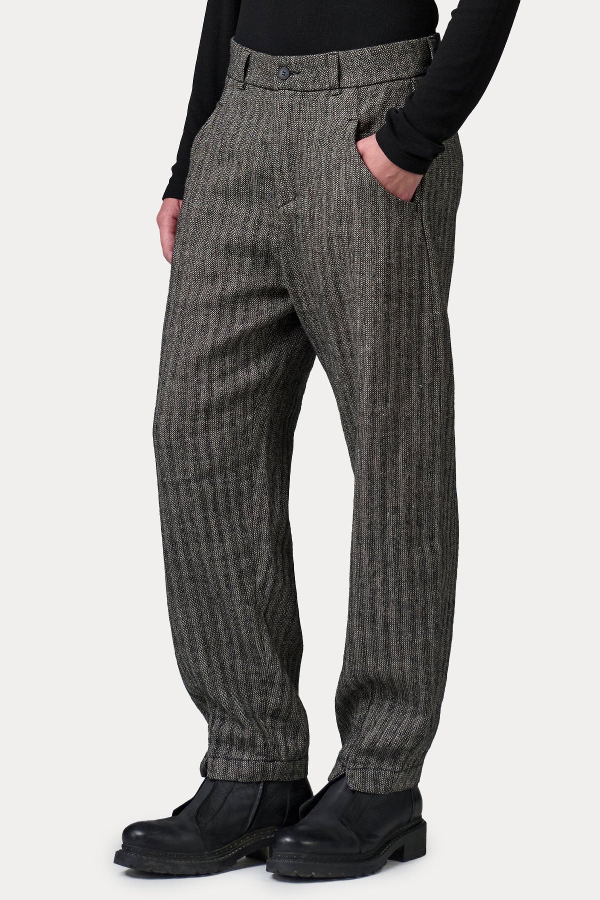 Transit Relaxed Fit Balıksırtı Desenli Keten Örgü Yün Pantolon