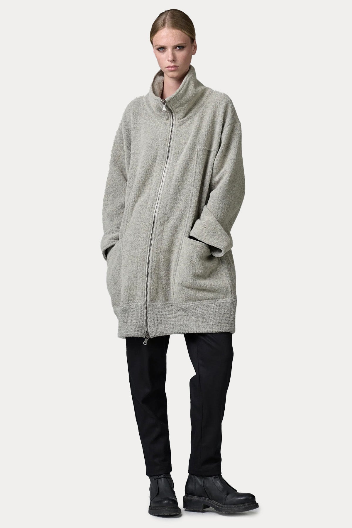 Transit Relaxed Fit Dik Yakalı Örgü Yün Kaban