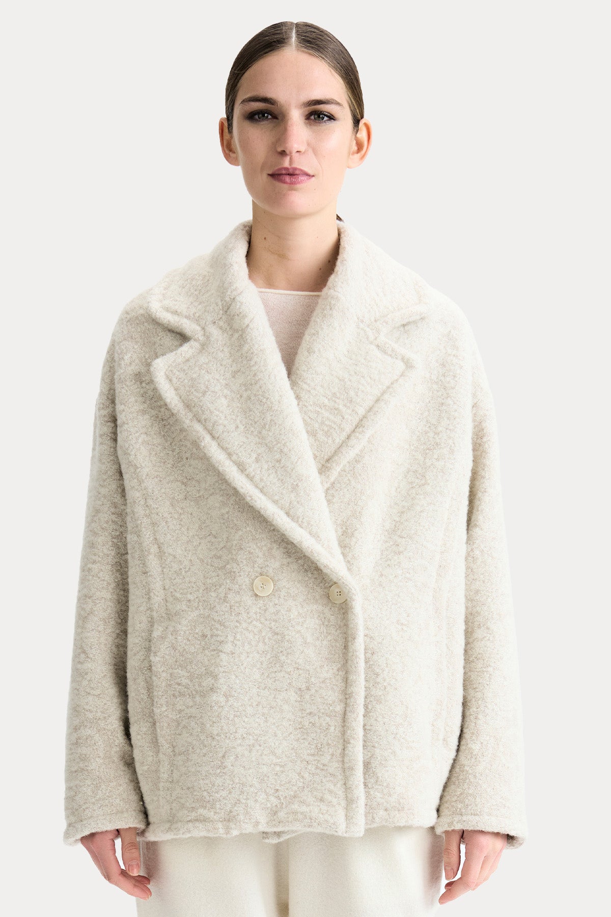 Transit Relaxed Fit Kruvaze Yün Kısa Kaban