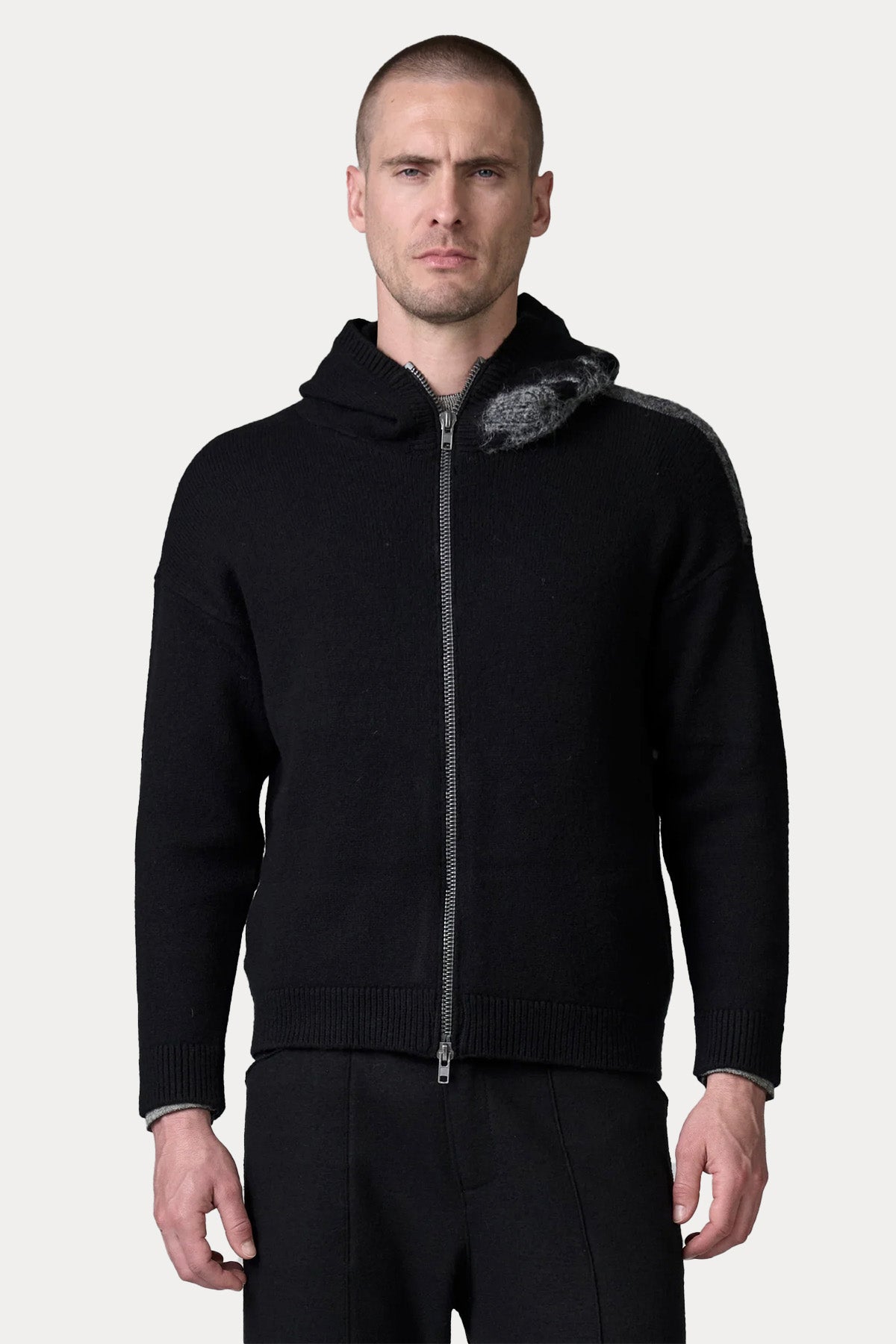 Transit Regular Fit Kapüşonlu Örgü Yün Triko Ceket