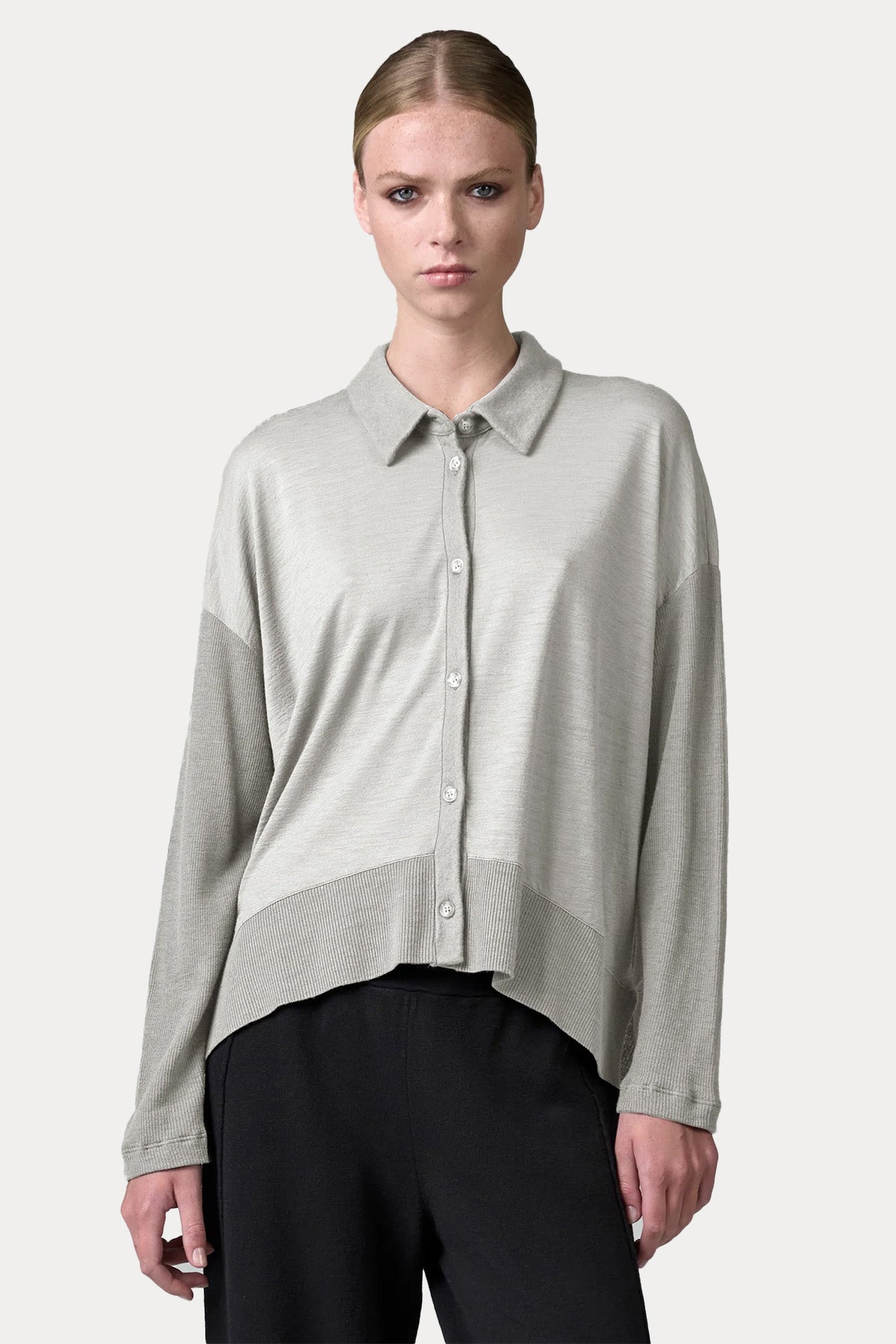 Transit Relaxed Fit İnce Örgü Yün Triko Gömlek