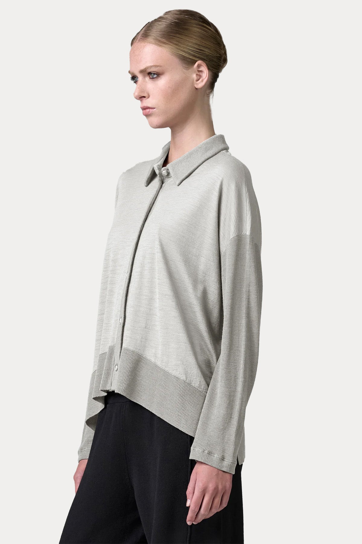 Transit Relaxed Fit İnce Örgü Yün Triko Gömlek