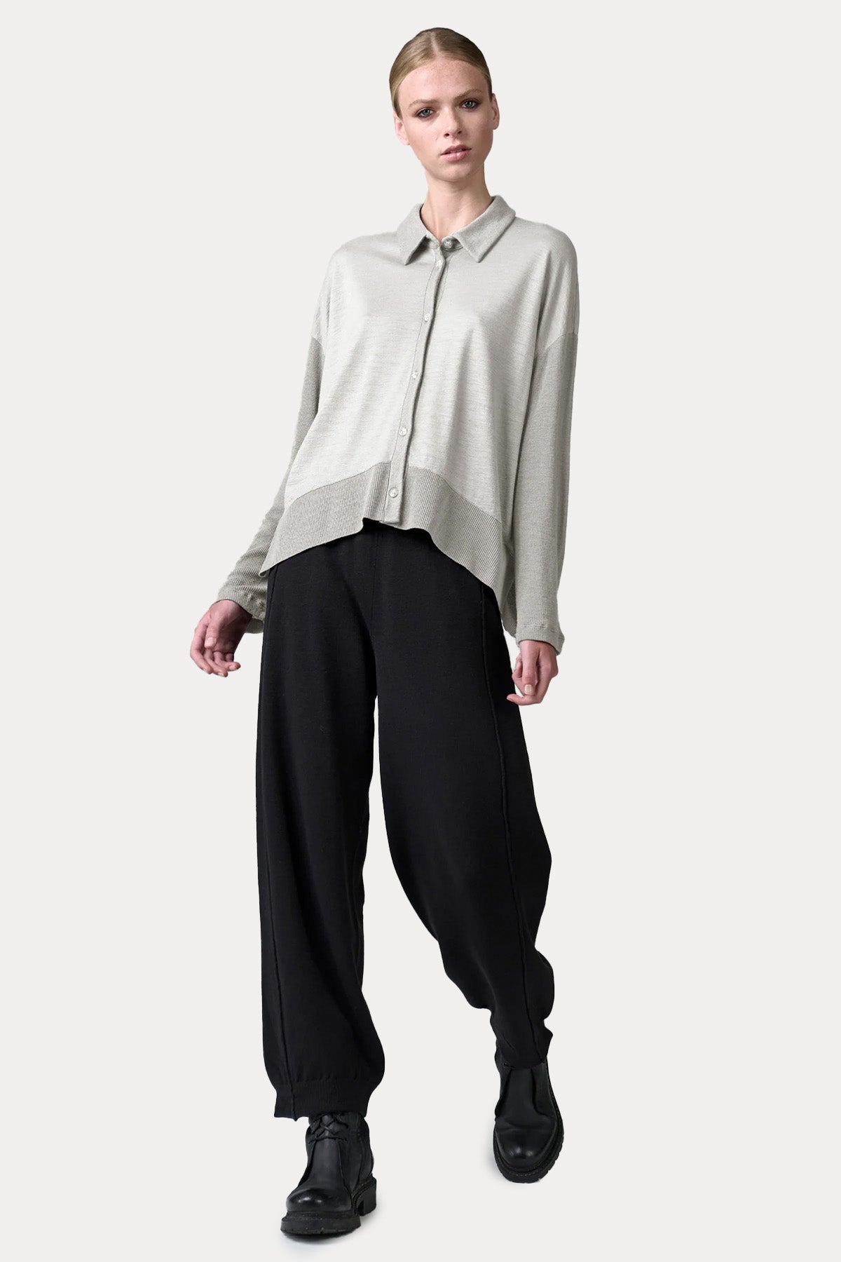 Transit Relaxed Fit İnce Örgü Yün Triko Gömlek