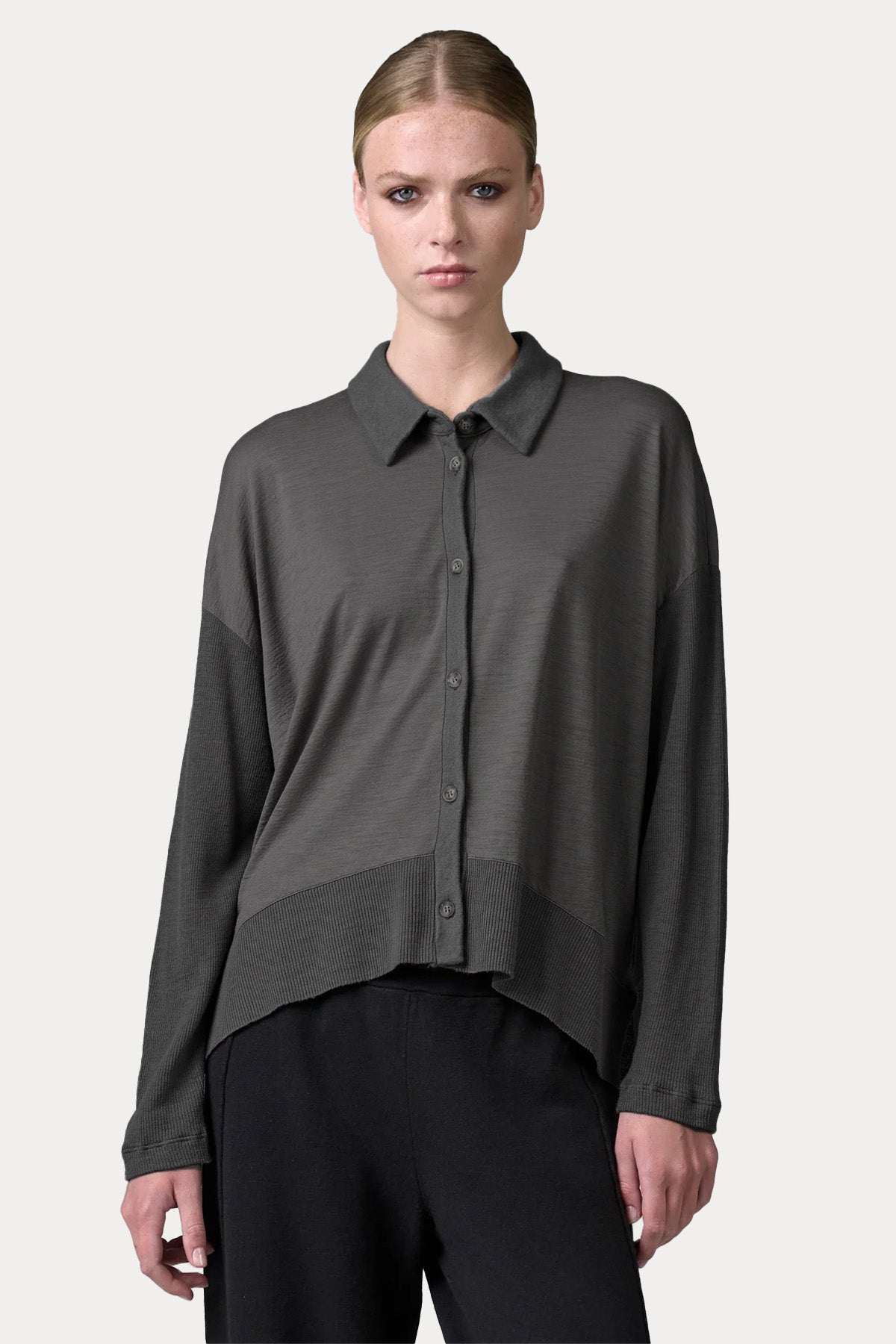 Transit Relaxed Fit İnce Örgü Yün Triko Gömlek