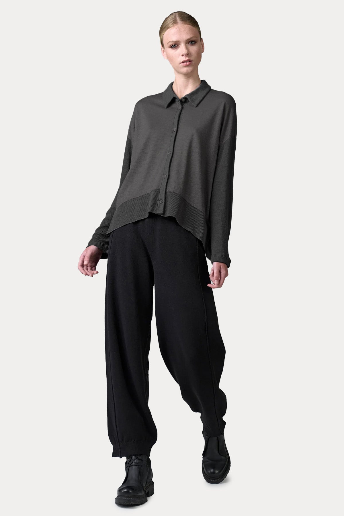 Transit Relaxed Fit İnce Örgü Yün Triko Gömlek