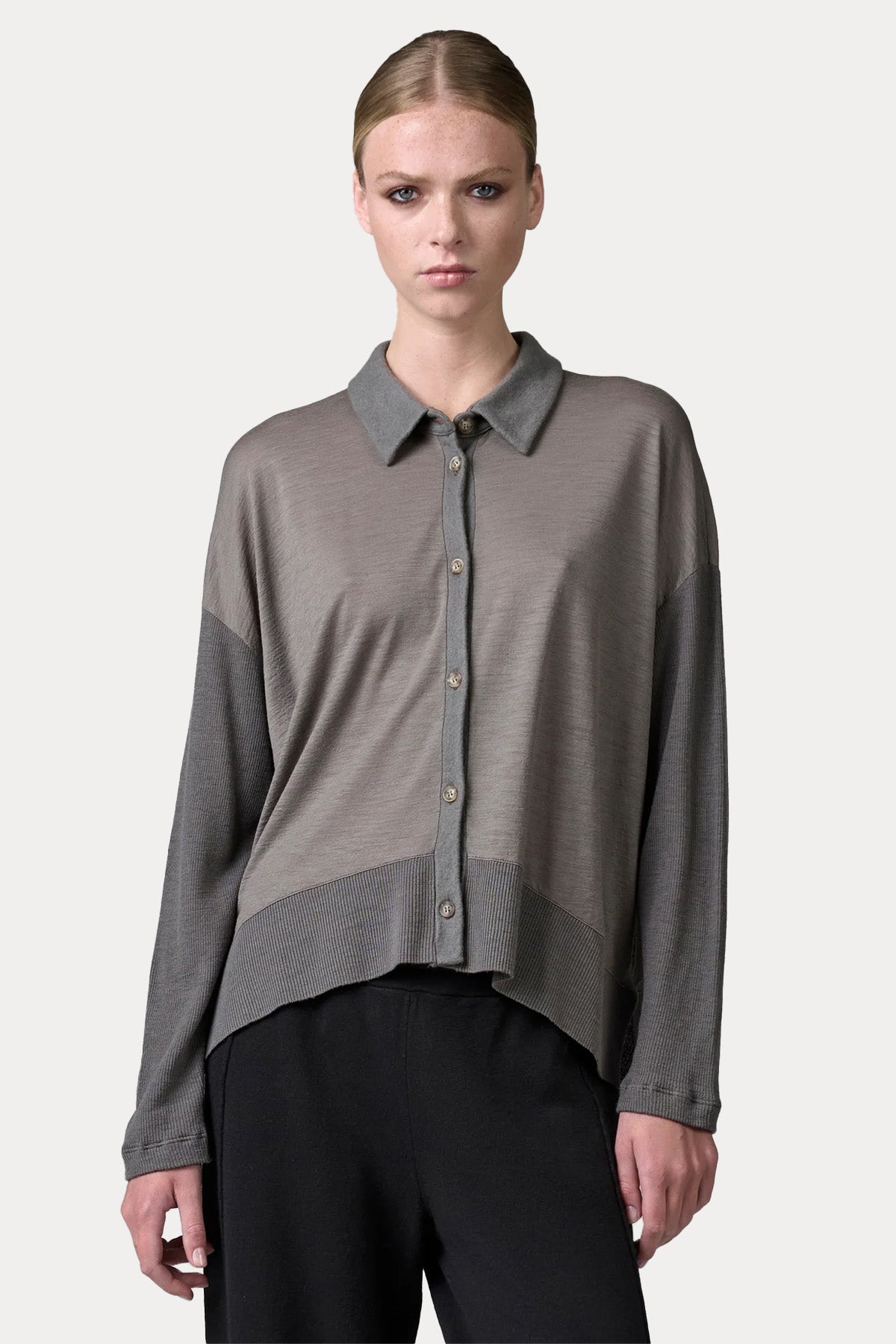 Transit Relaxed Fit İnce Örgü Yün Triko Gömlek