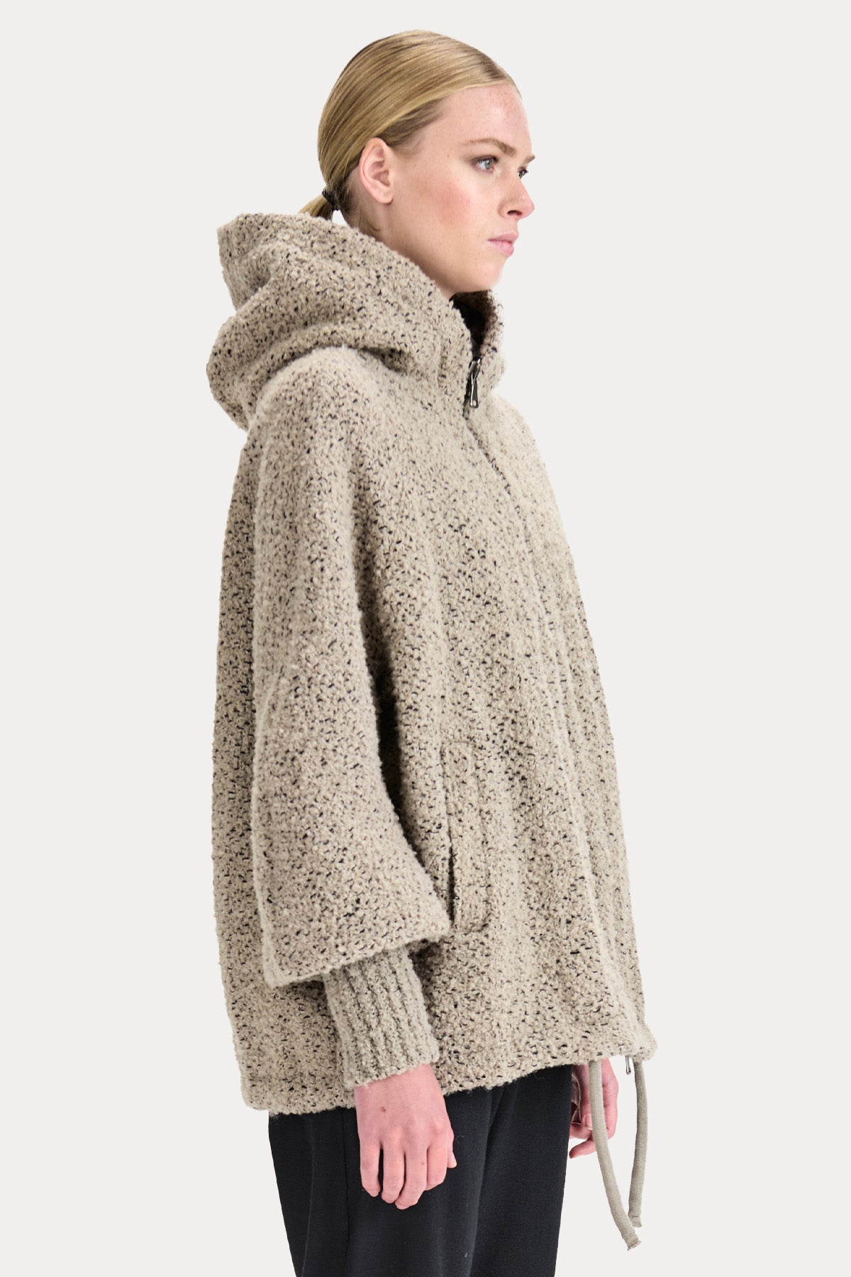 Transit Relaxed Fit Kapüşonlu Keten Örgü Yün Ceket