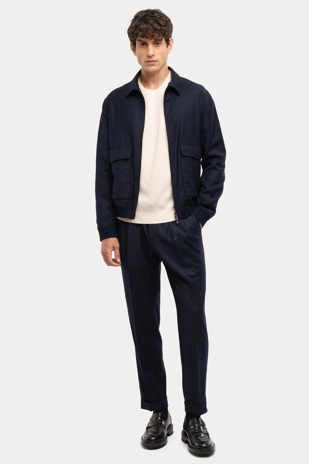 Paoloni Comfort Fit Kemerli Duble Paça Yün Pantolon