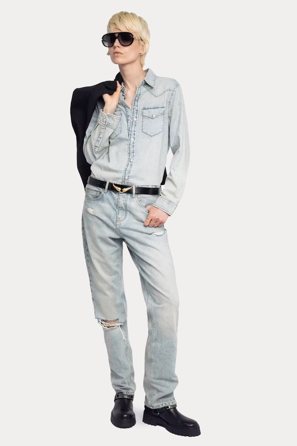 Zadig & Voltaire Regular Fit Sırtta Trok Logolu Denim Gömlek