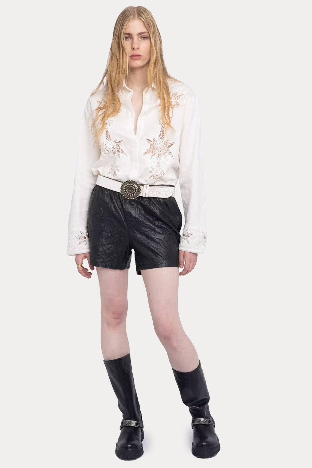 Zadig & Voltaire Relaxed Fit Dantel Nakış Desenli Keten Gömlek