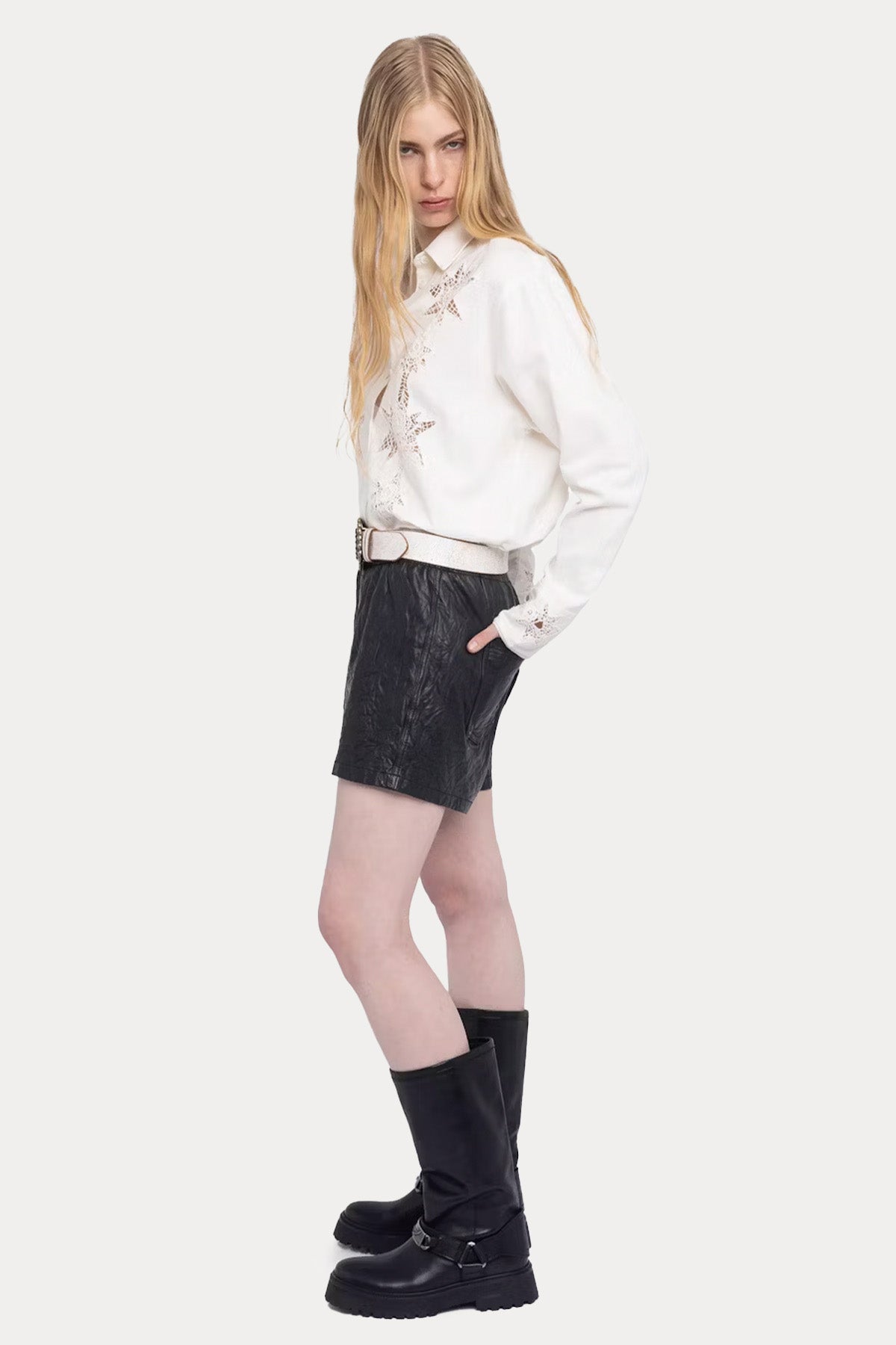 Zadig & Voltaire Relaxed Fit Dantel Nakış Desenli Keten Gömlek