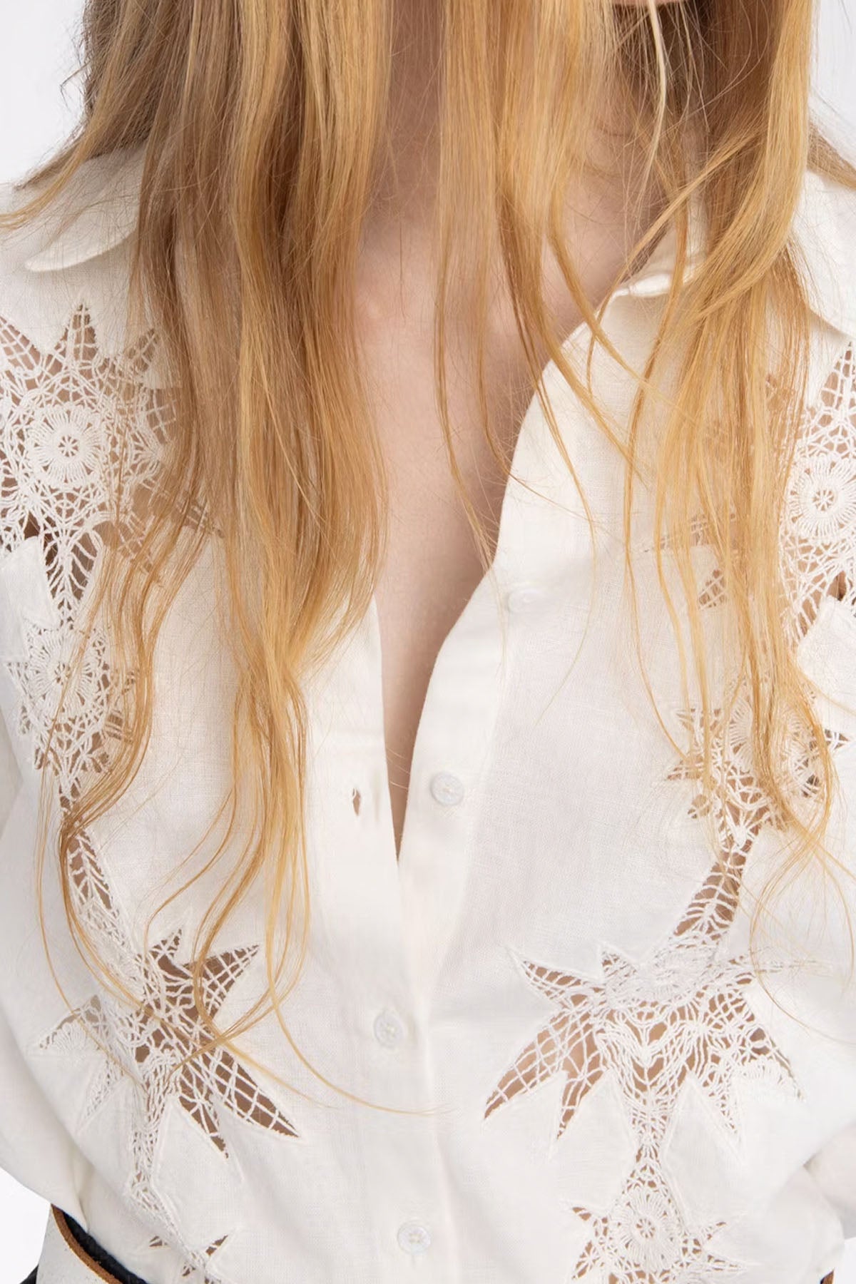 Zadig & Voltaire Relaxed Fit Dantel Nakış Desenli Keten Gömlek