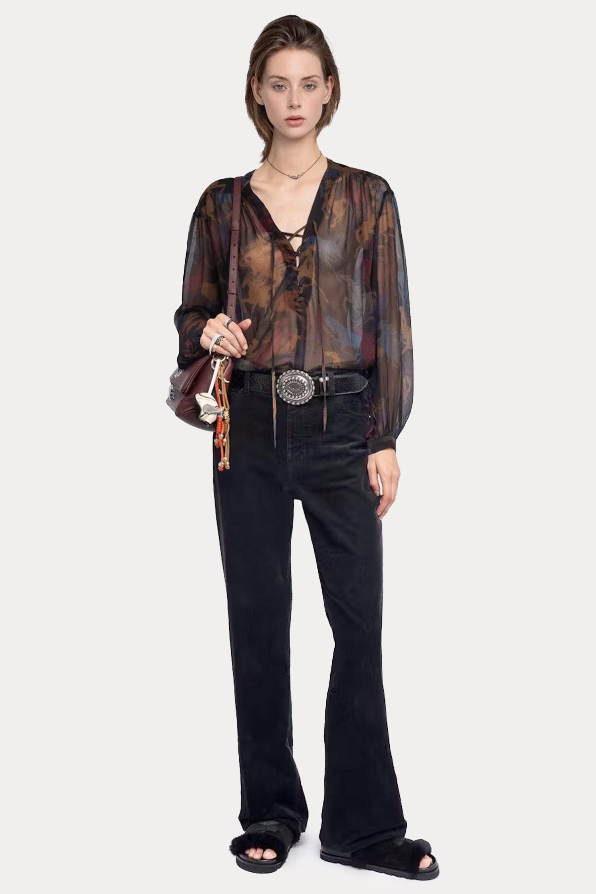 Zadig & Voltaire Relaxed Fit V Yaka Tül Kumaş Bluz