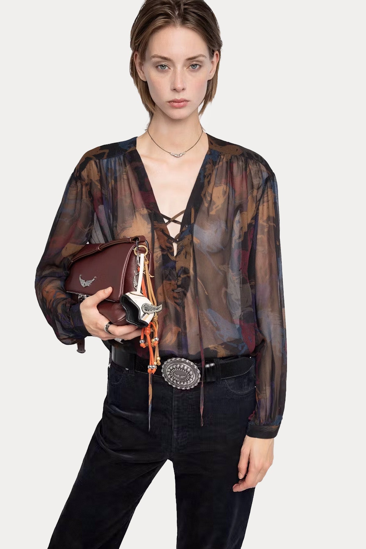 Zadig & Voltaire Relaxed Fit V Yaka Tül Kumaş Bluz