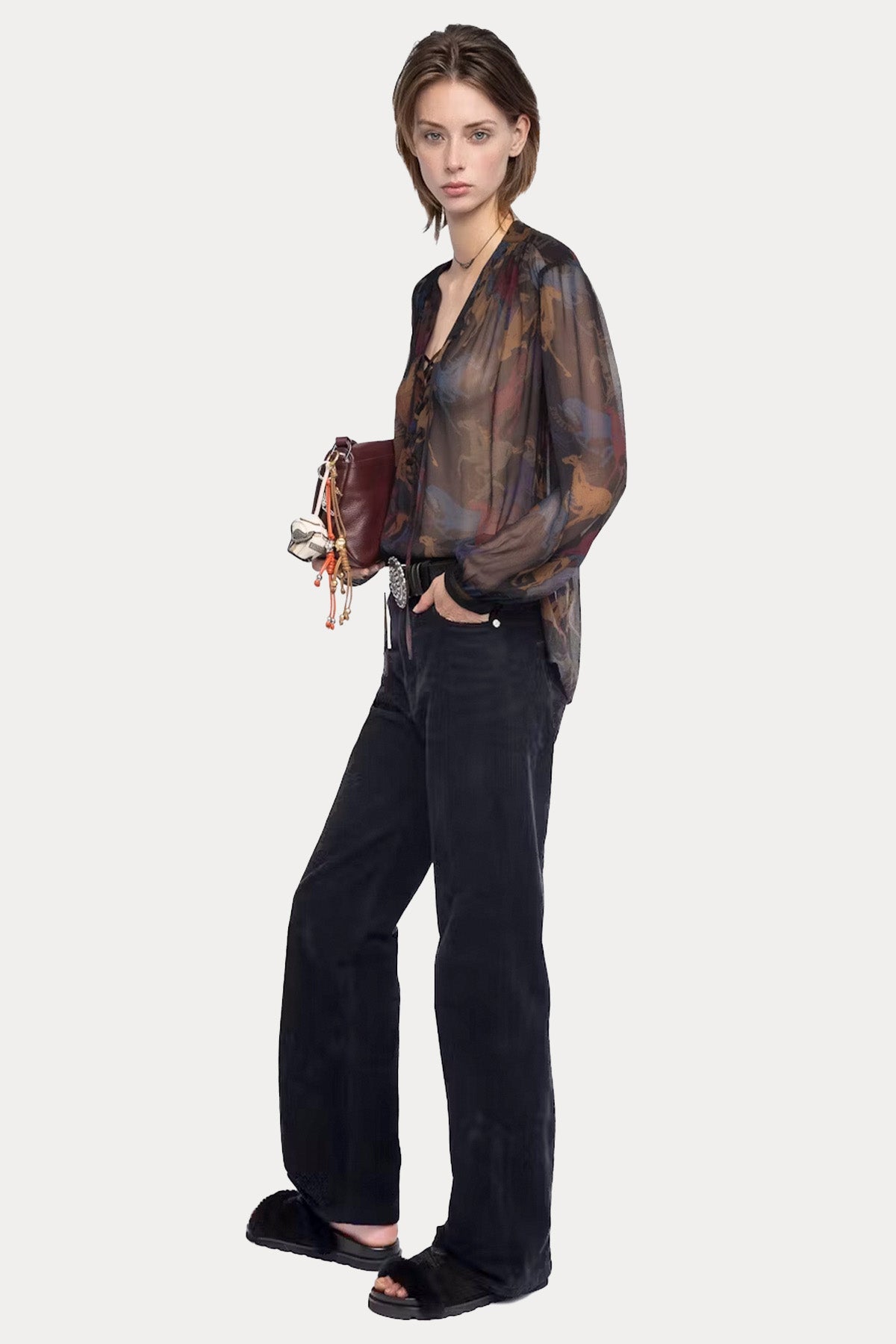 Zadig & Voltaire Relaxed Fit V Yaka Tül Kumaş Bluz