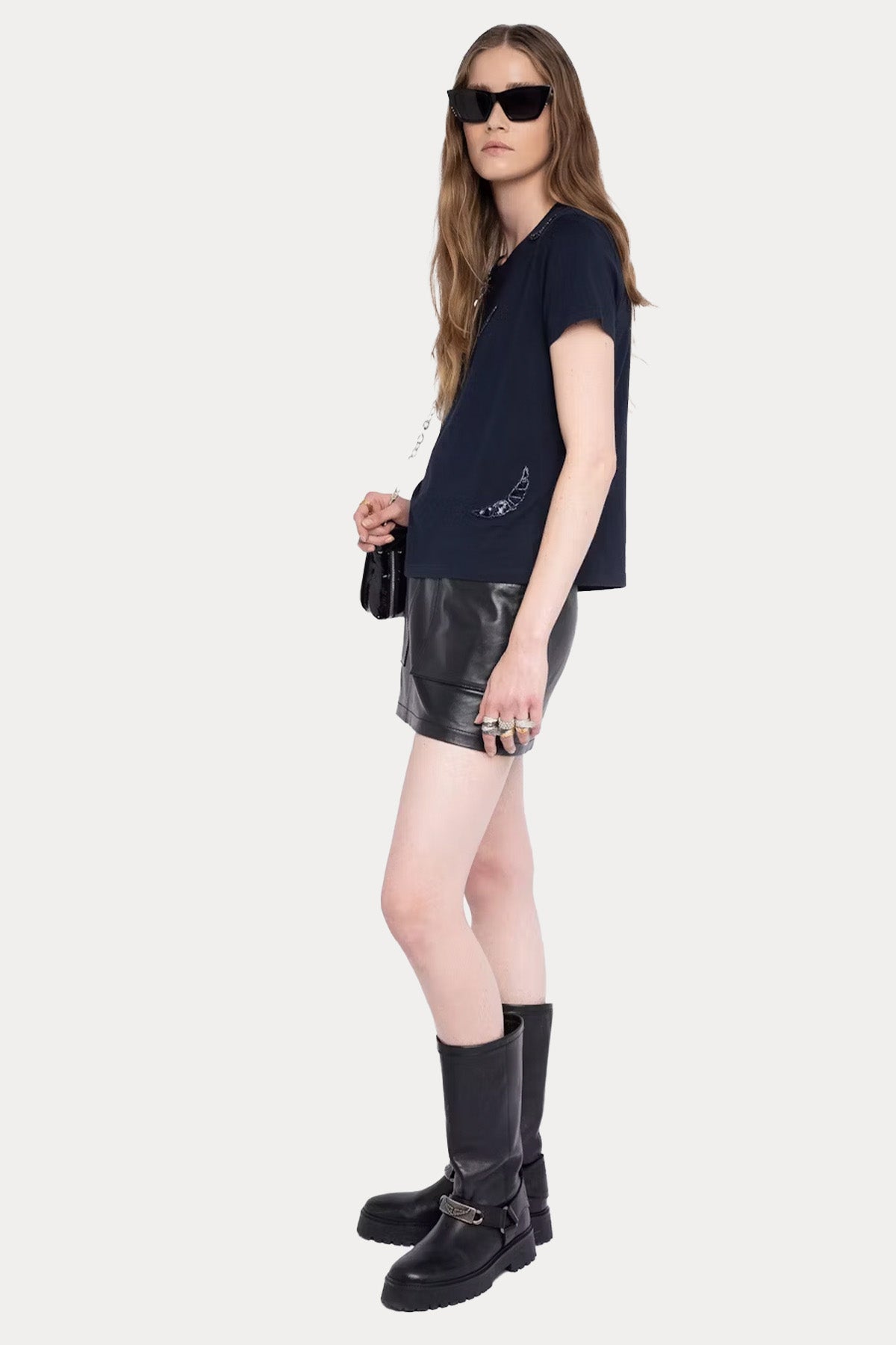 Zadig & Voltaire Regular Fit Parlak Taşlı Kanat Logolu T-shirt