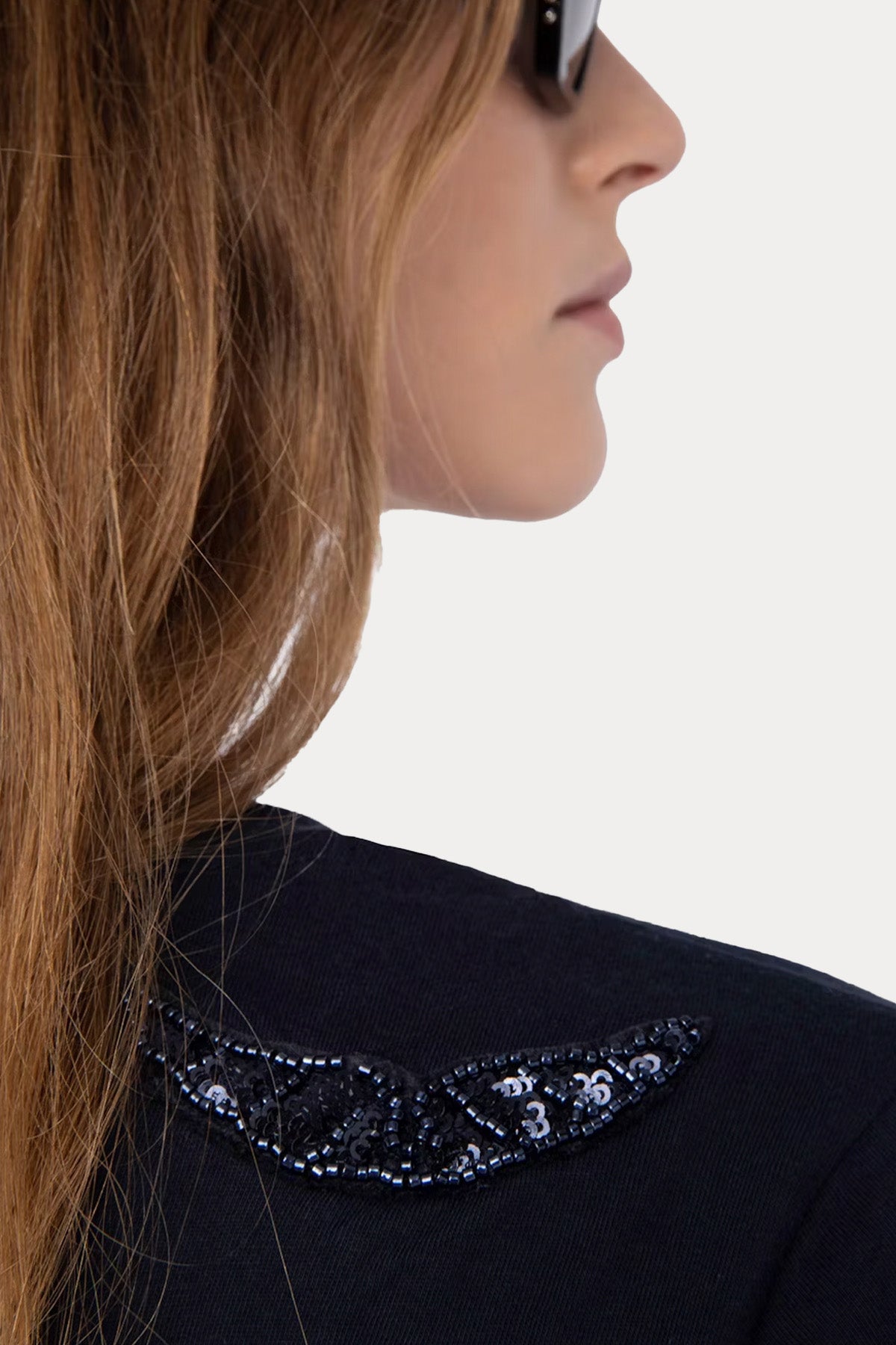 Zadig & Voltaire Regular Fit Parlak Taşlı Kanat Logolu T-shirt