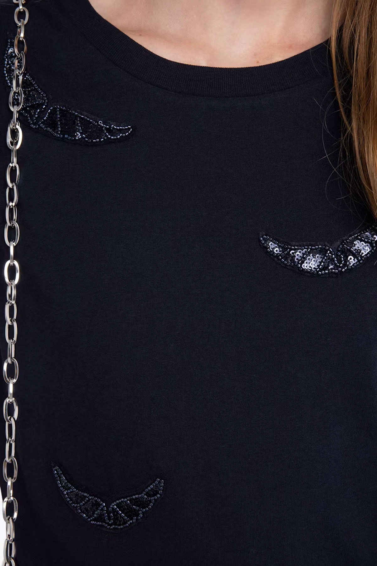 Zadig & Voltaire Regular Fit Parlak Taşlı Kanat Logolu T-shirt