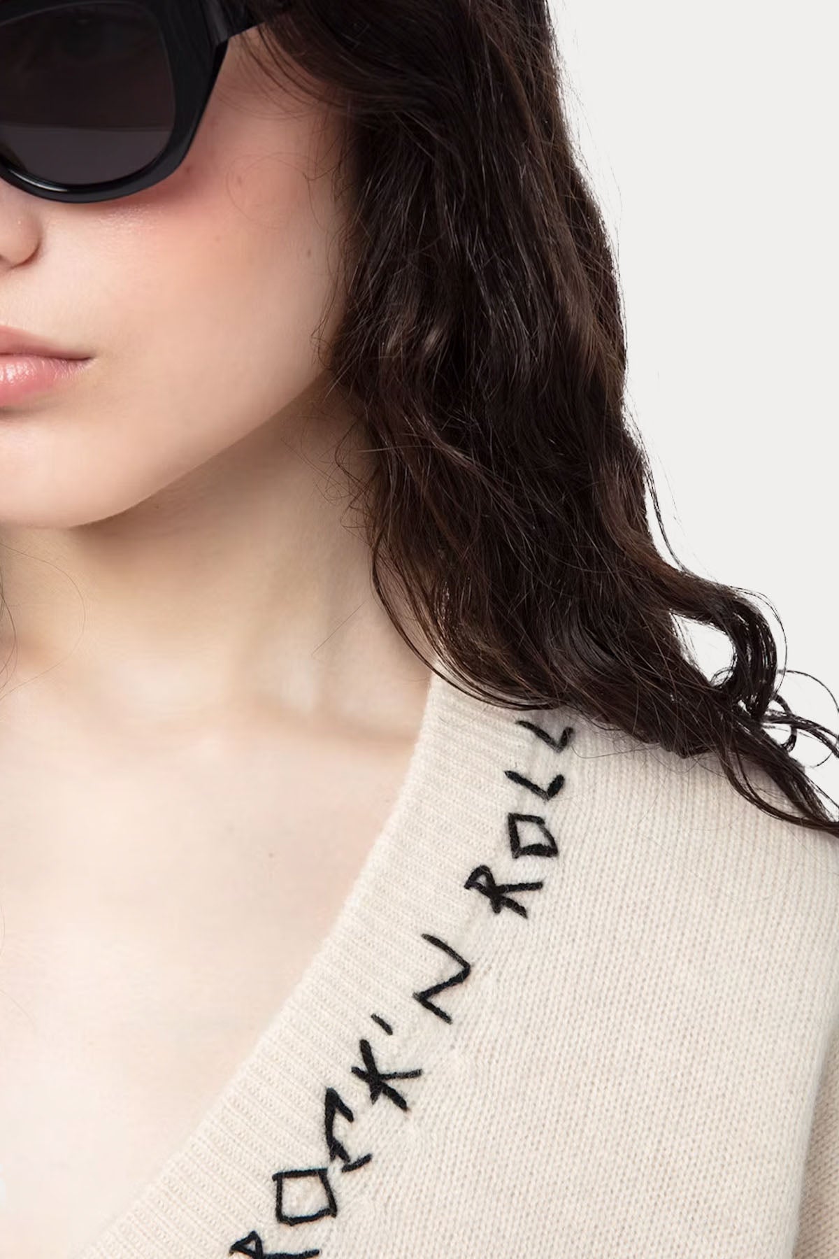 Zadig & Voltaire Comfort Fit V Yaka İnce Örgü Nakış Logolu Kaşmir Triko