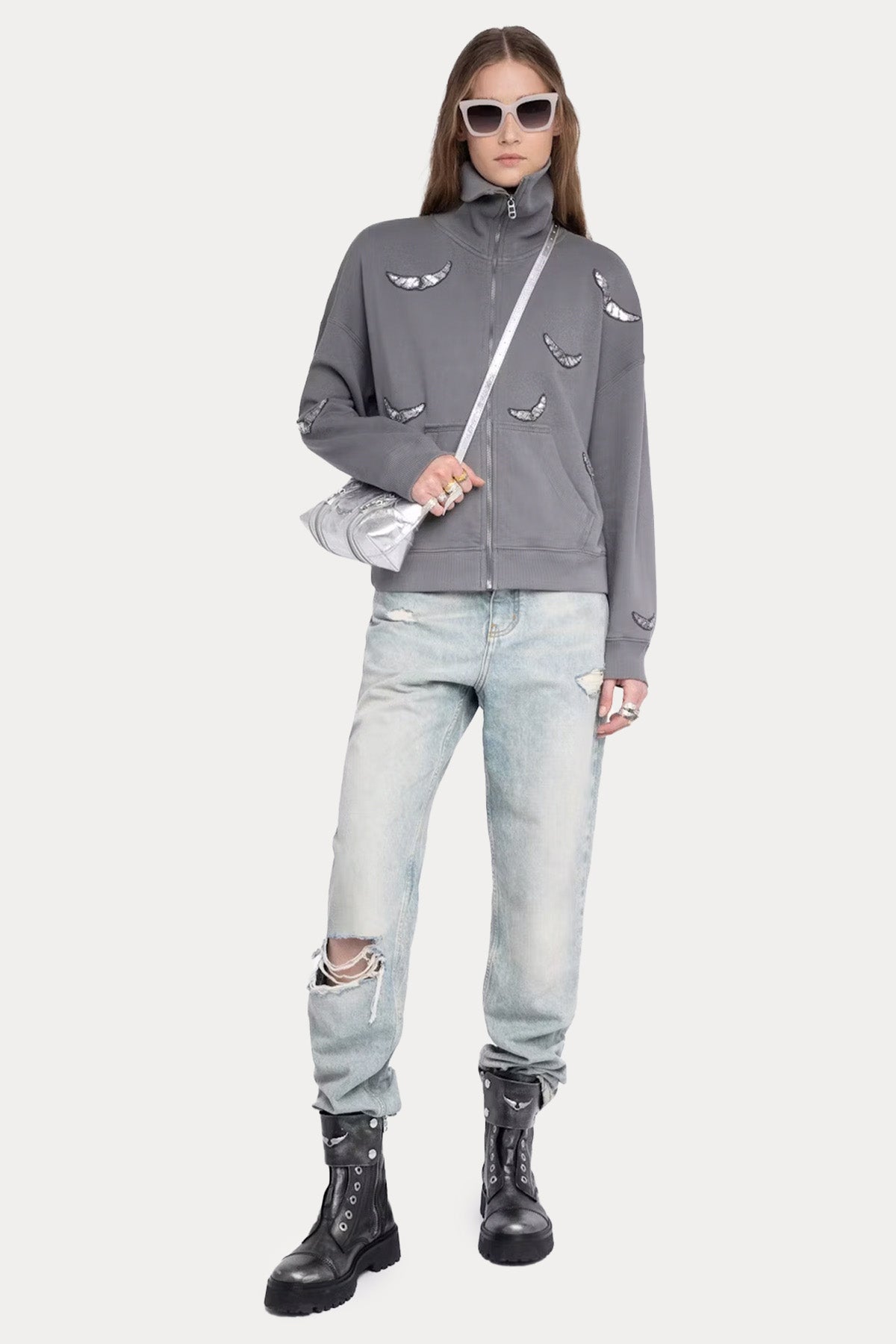 Zadig & Voltaire Comfort Fit Dik Yaka Kanat Logolu Sweatshirt Ceket