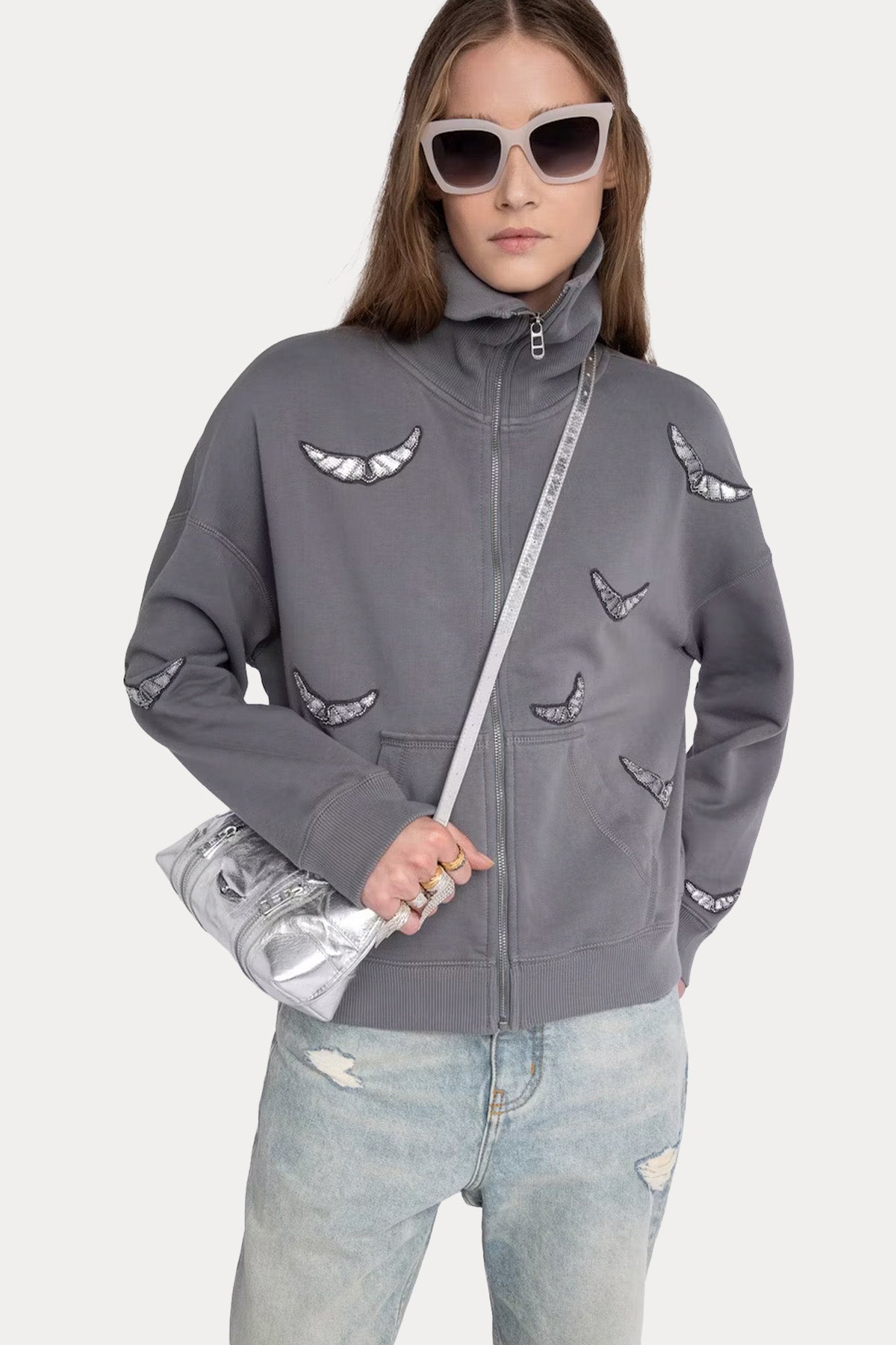 Zadig & Voltaire Comfort Fit Dik Yaka Kanat Logolu Sweatshirt Ceket