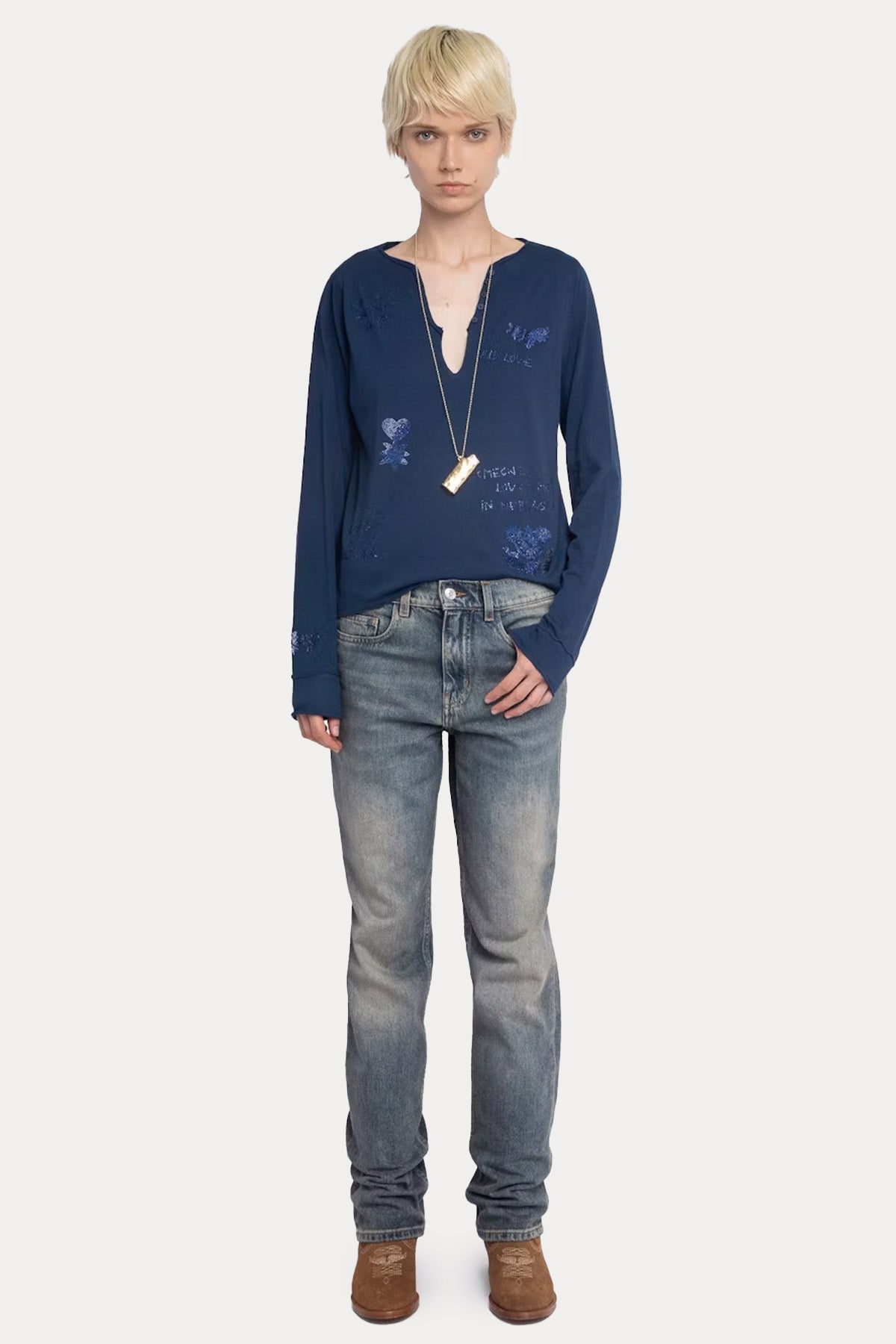 Zadig & Voltaire Regular Fit V Yaka Trok Logolu T-shirt