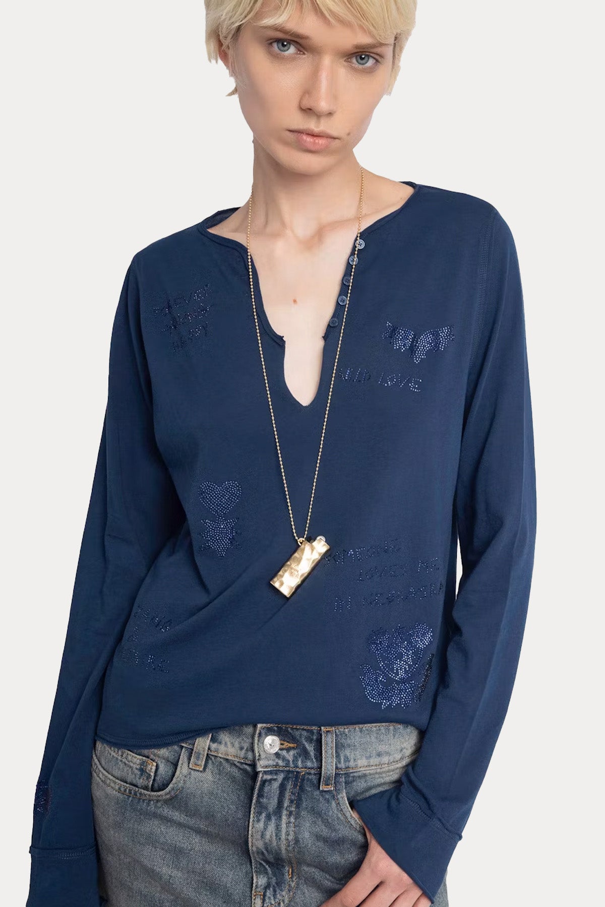 Zadig & Voltaire Regular Fit V Yaka Trok Logolu T-shirt