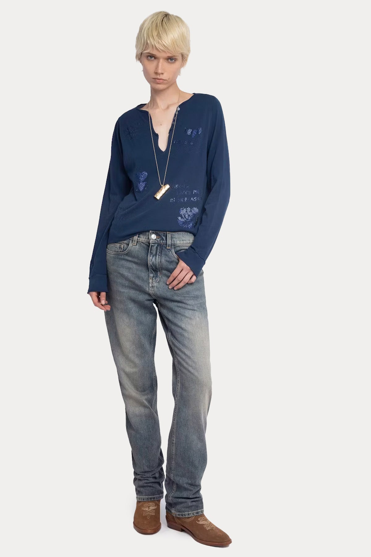 Zadig & Voltaire Regular Fit V Yaka Trok Logolu T-shirt