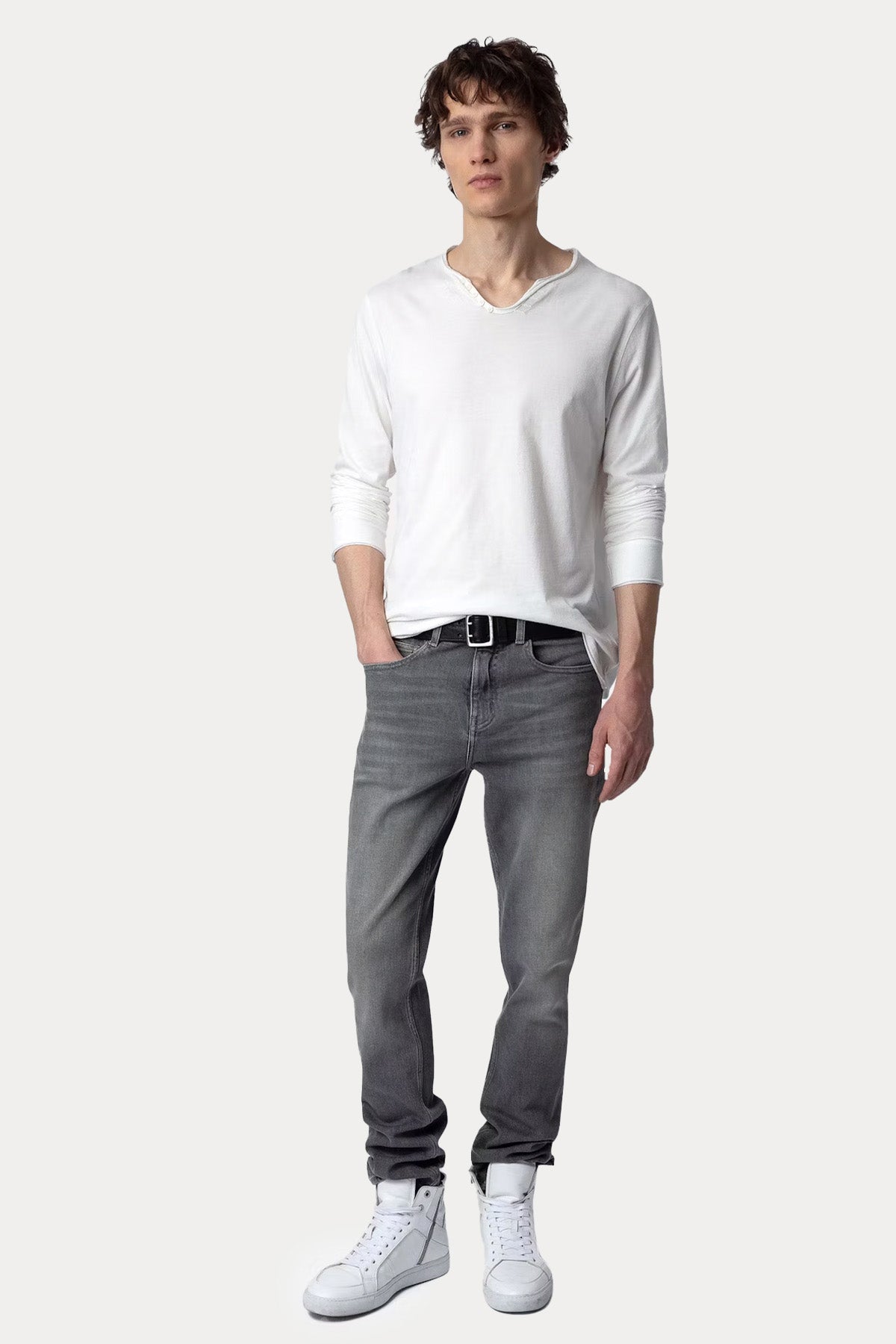 Zadig & Voltaire Regular Fit Düğmeli Asimetrik Yaka T-shirt