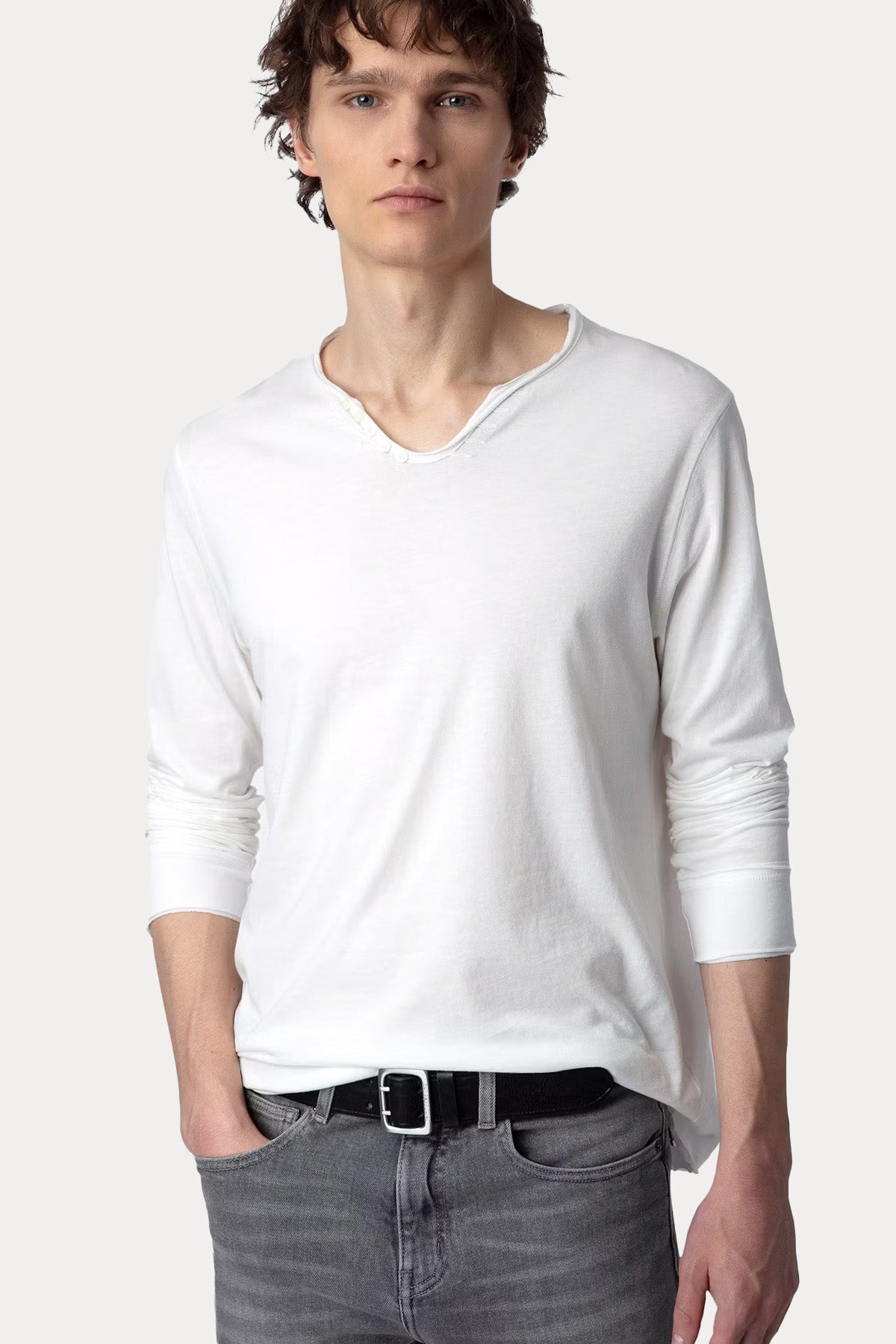 Zadig & Voltaire Regular Fit Düğmeli Asimetrik Yaka T-shirt