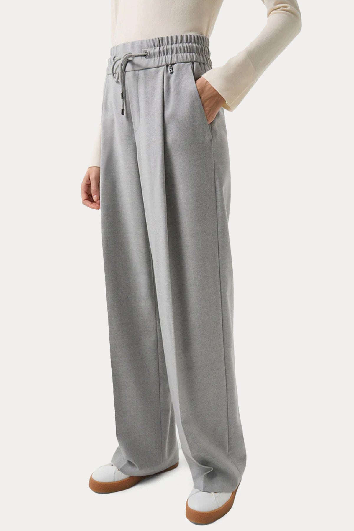 Bogner Ella Loose Fit Yüksek Bel Tek Pile Beli Lastikli Yün Pantolon