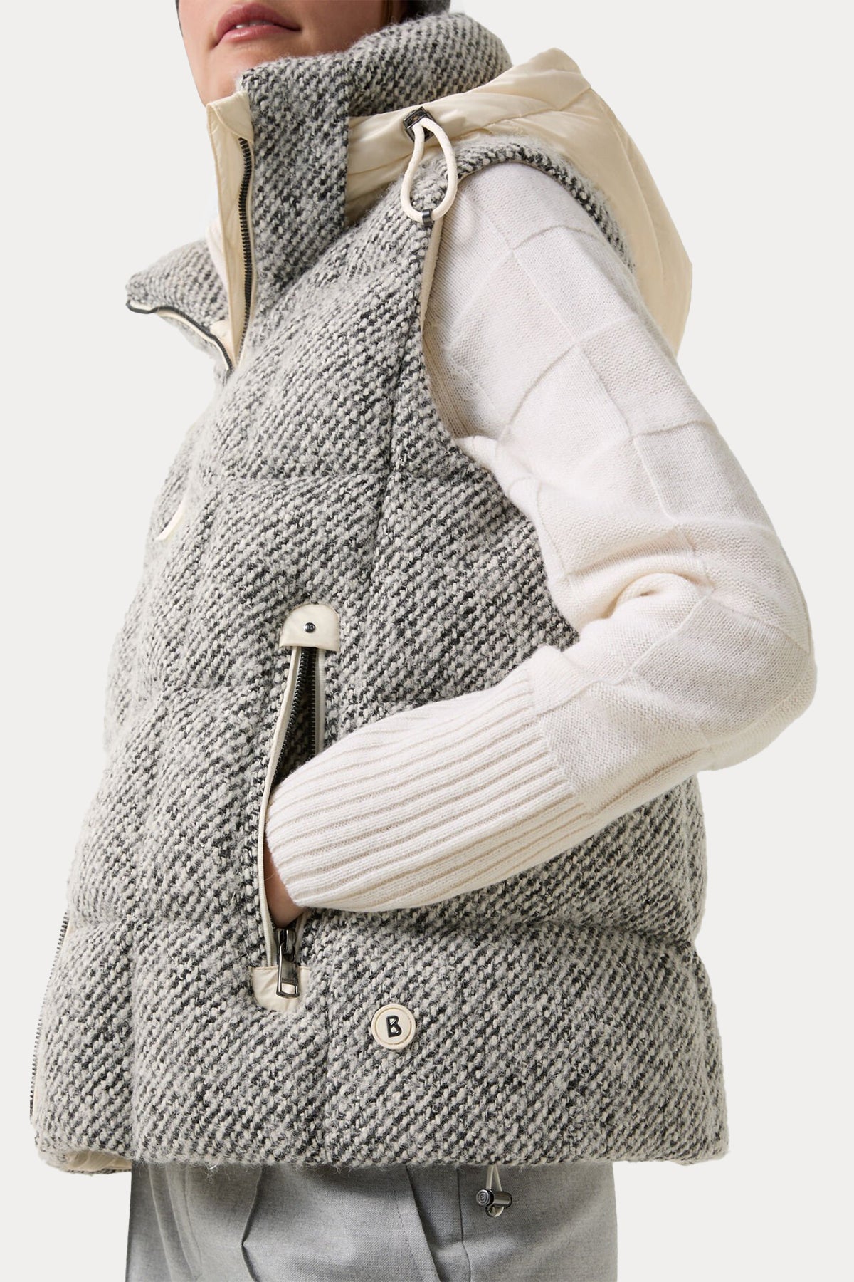 Bogner Falka Kapüşonlu İpek Yün Puffer Yelek