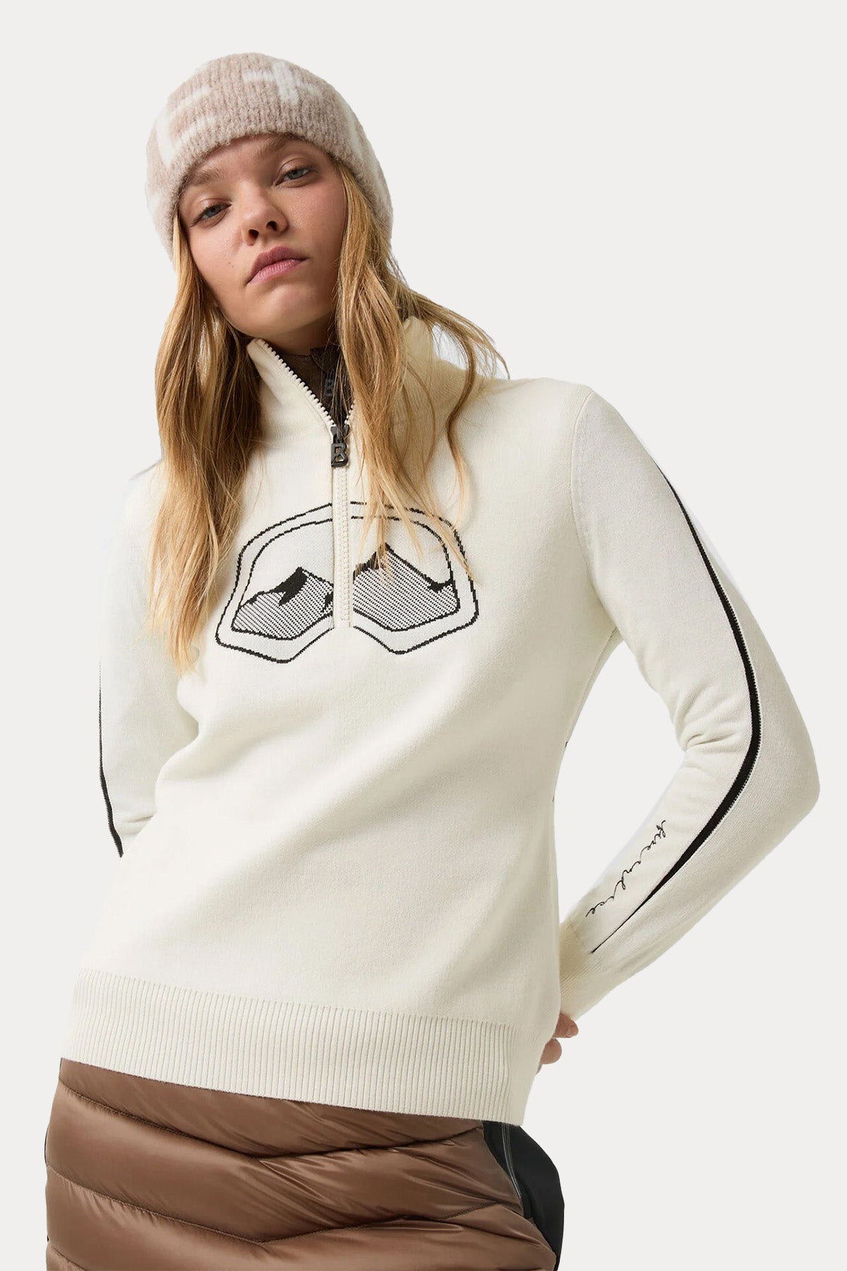 Bogner & Off White Azra Fire Ice Fermuarlı Dik Yaka Örgü Yün Triko
