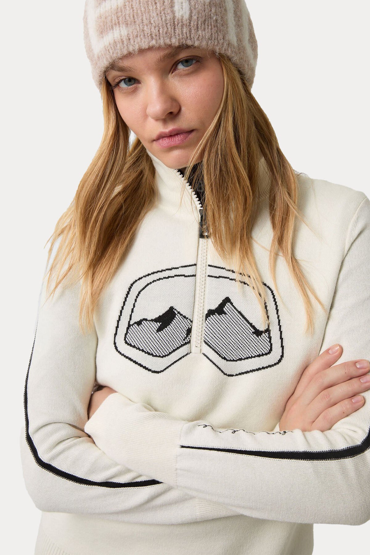 Bogner & Off White Azra Fire Ice Fermuarlı Dik Yaka Örgü Yün Triko-Triko-Libas