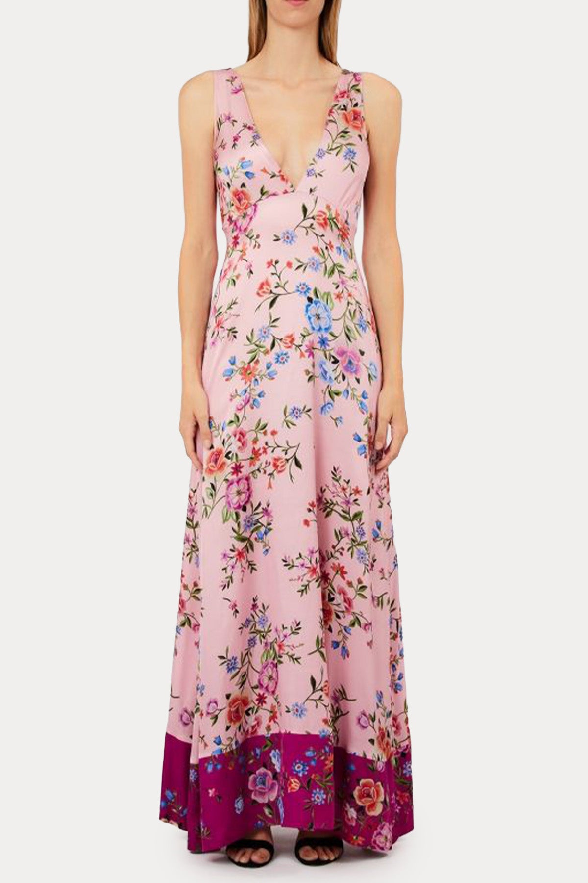 Liu Jo Derin V Yaka Çiçek Desenli Maxi Saten Elbise